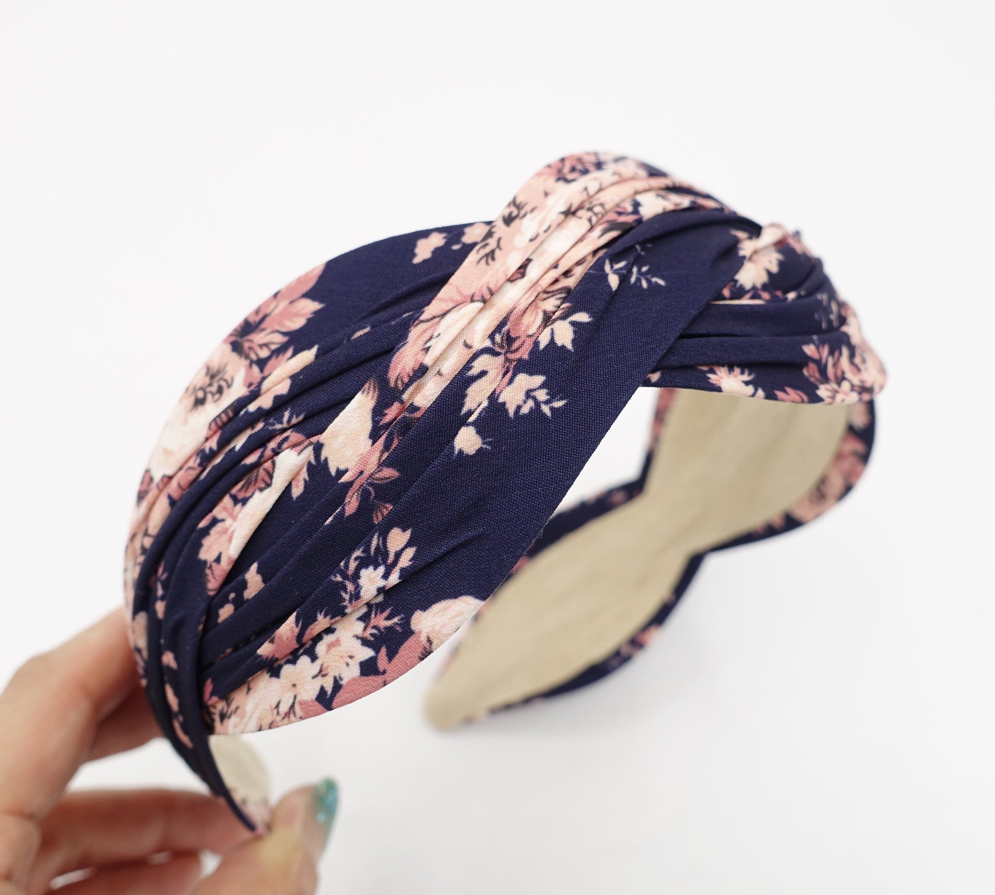 floral print pleated wave headband stylish cross hairband women hair accessory
