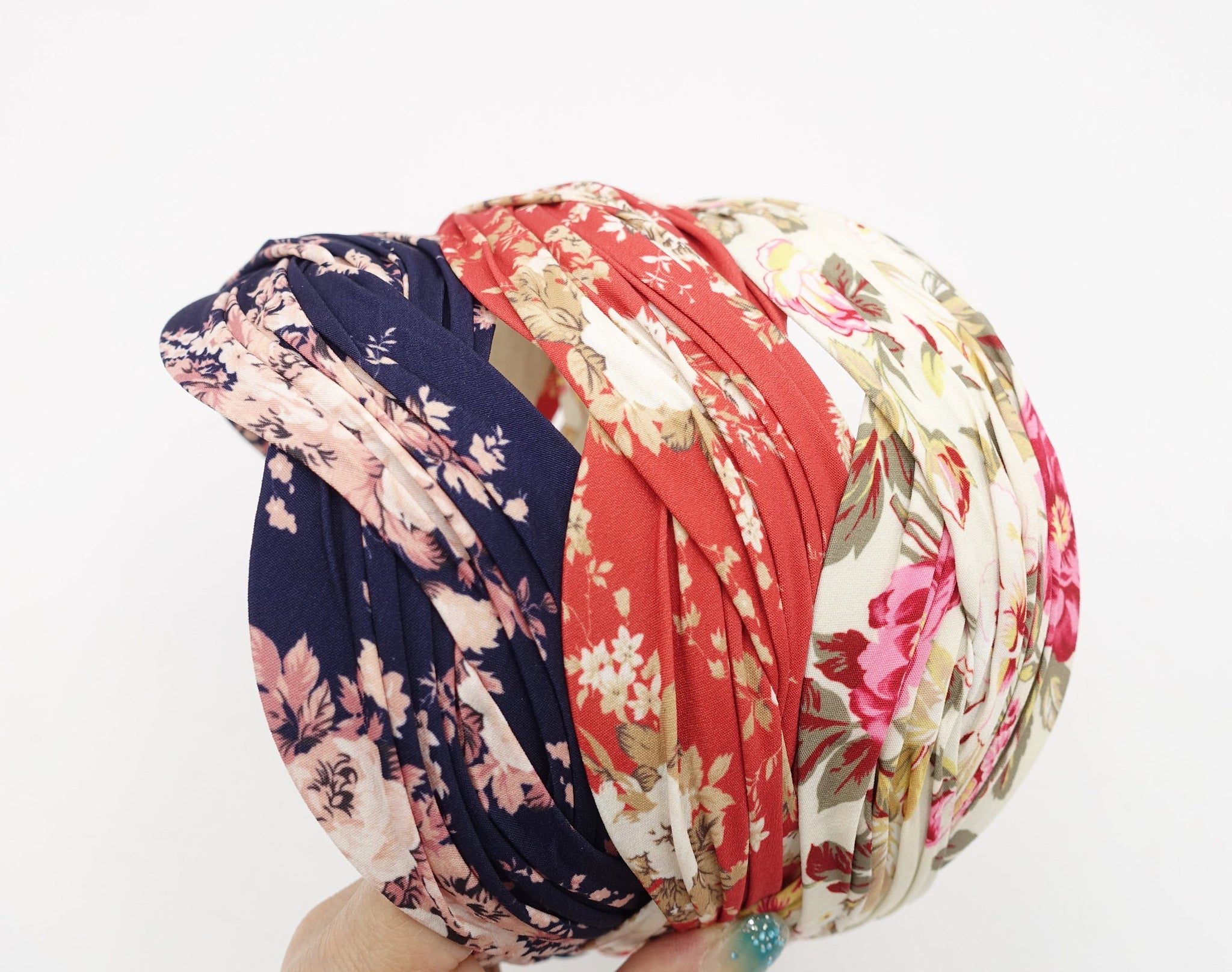 floral print pleated wave headband stylish cross hairband women hair accessory