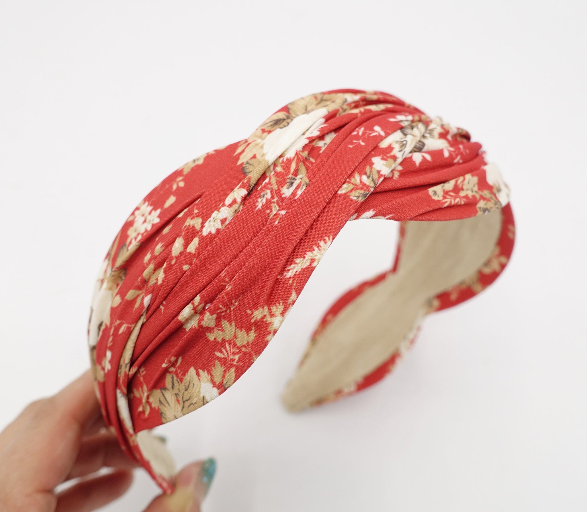floral print pleated wave headband stylish cross hairband women hair accessory