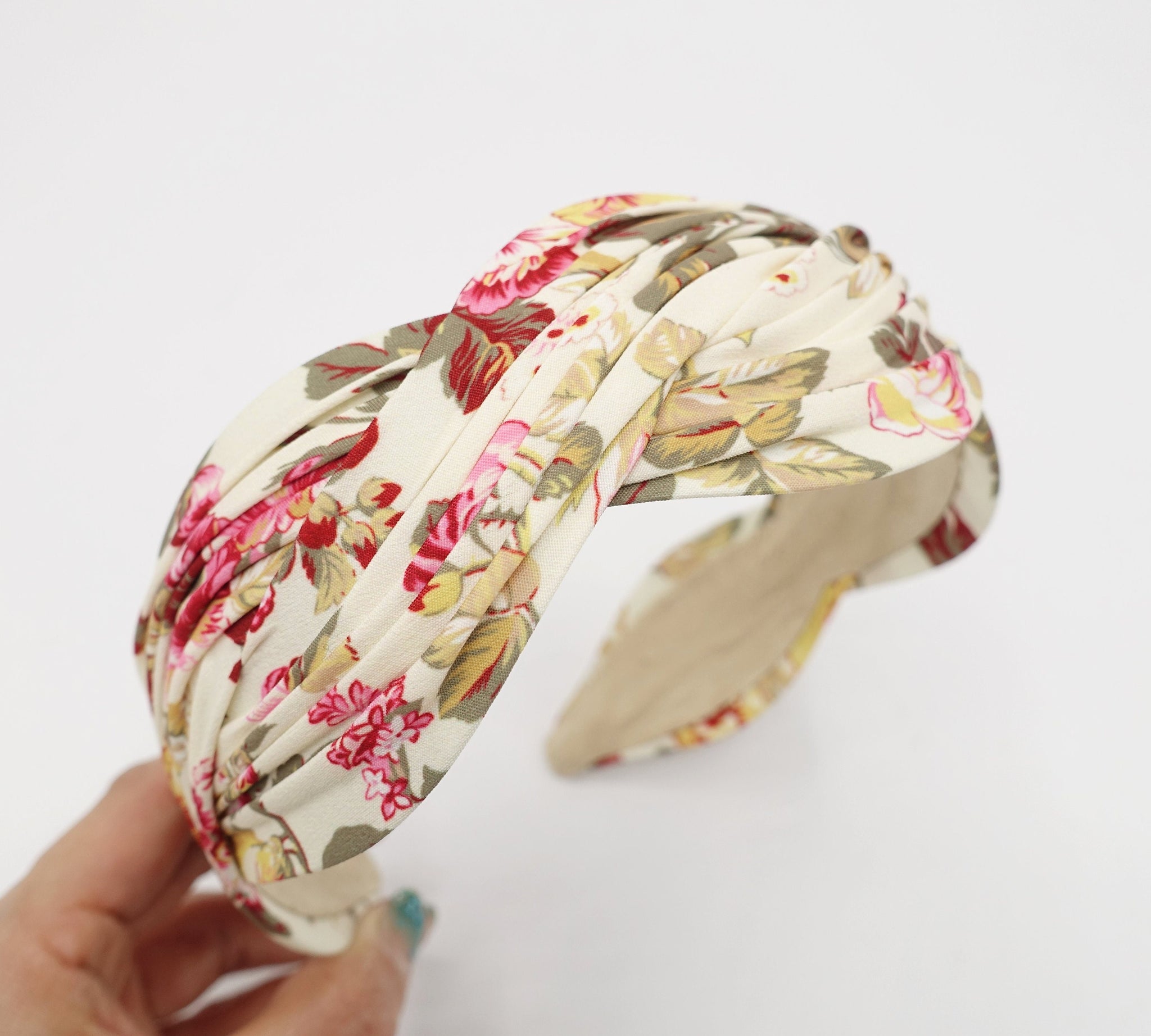 floral print pleated wave headband stylish cross hairband women hair accessory