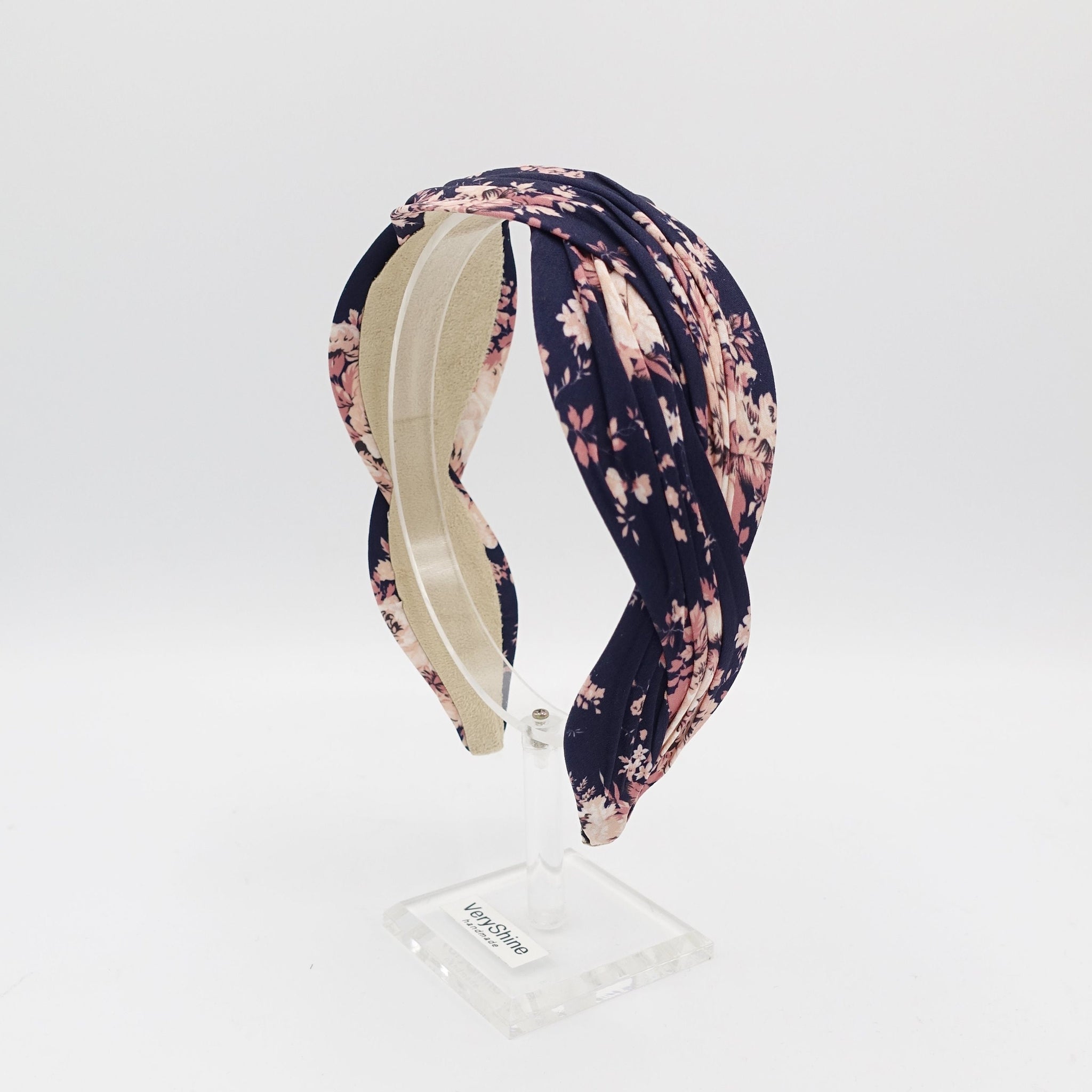 floral print pleated wave headband stylish cross hairband women hair accessory