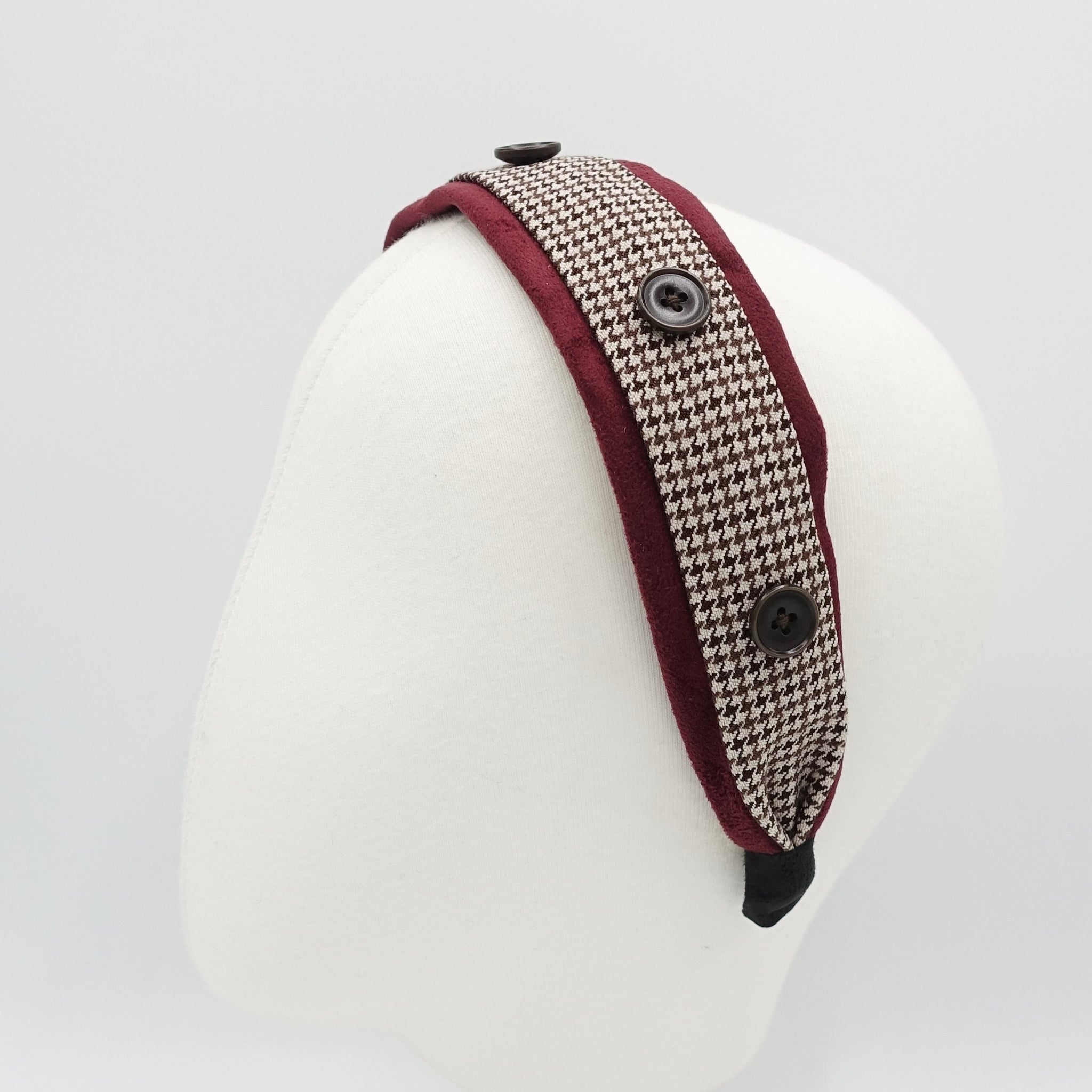 Suede headband houndstooth button embellished hairband cute hair accessory for women