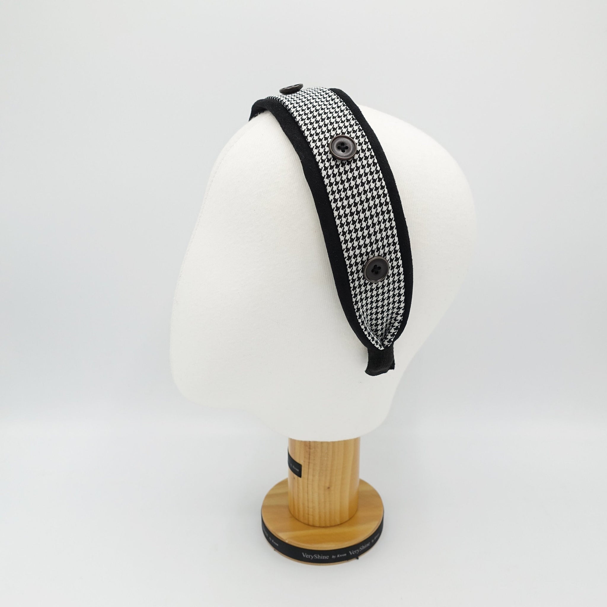 Suede headband houndstooth button embellished hairband cute hair accessory for women