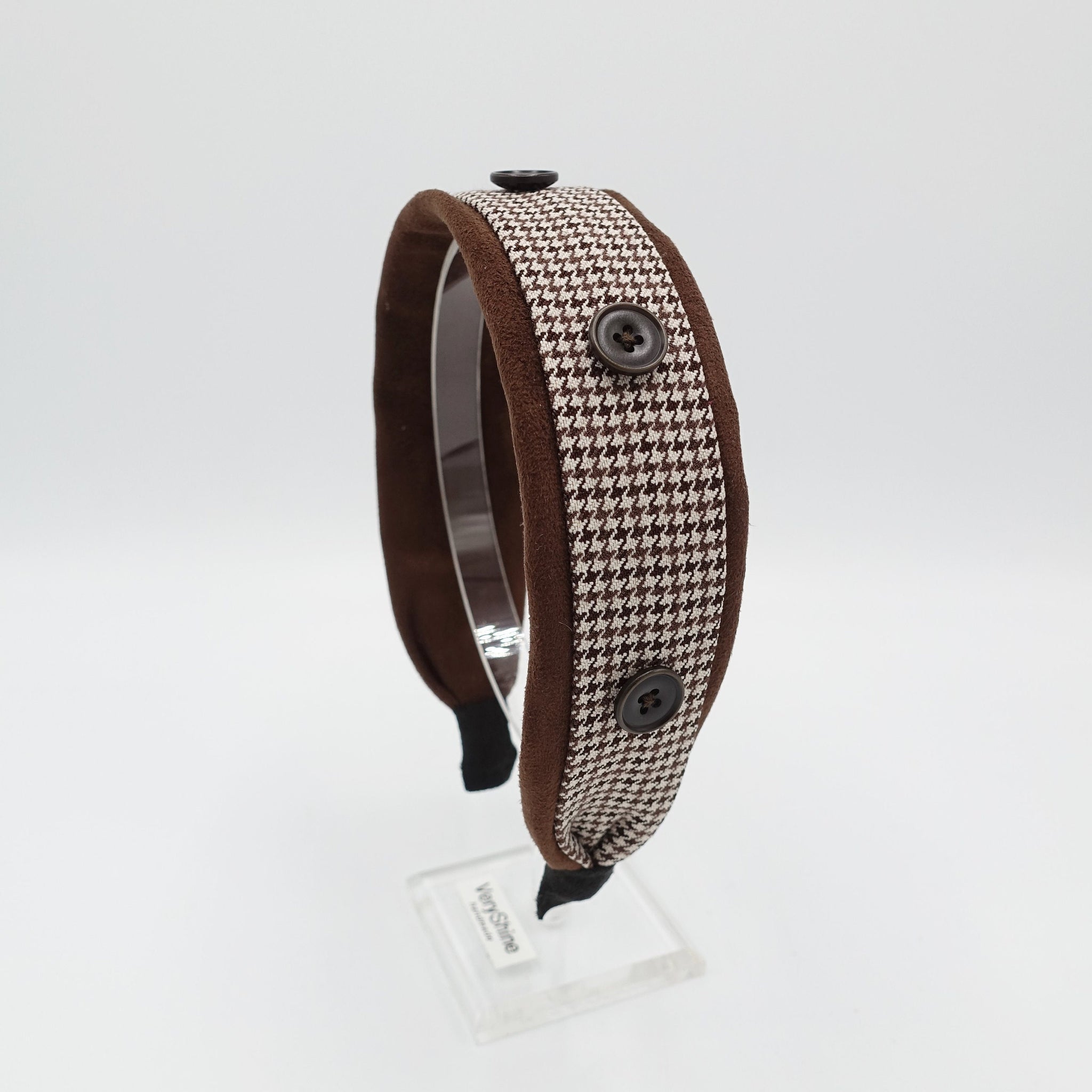 Suede headband houndstooth button embellished hairband cute hair accessory for women