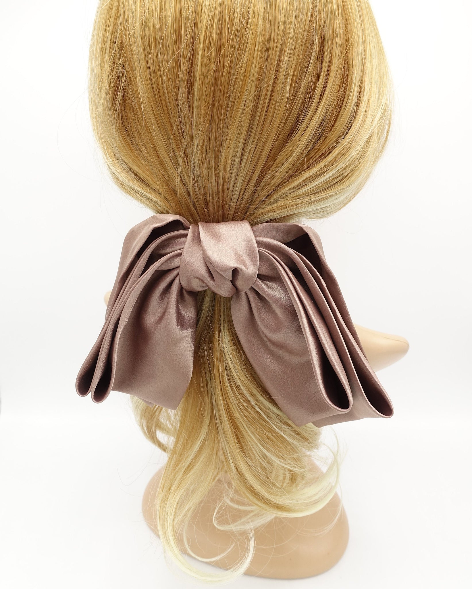 glossy satin large hair bow double layered droopy bow hair stylish hair accessory for women