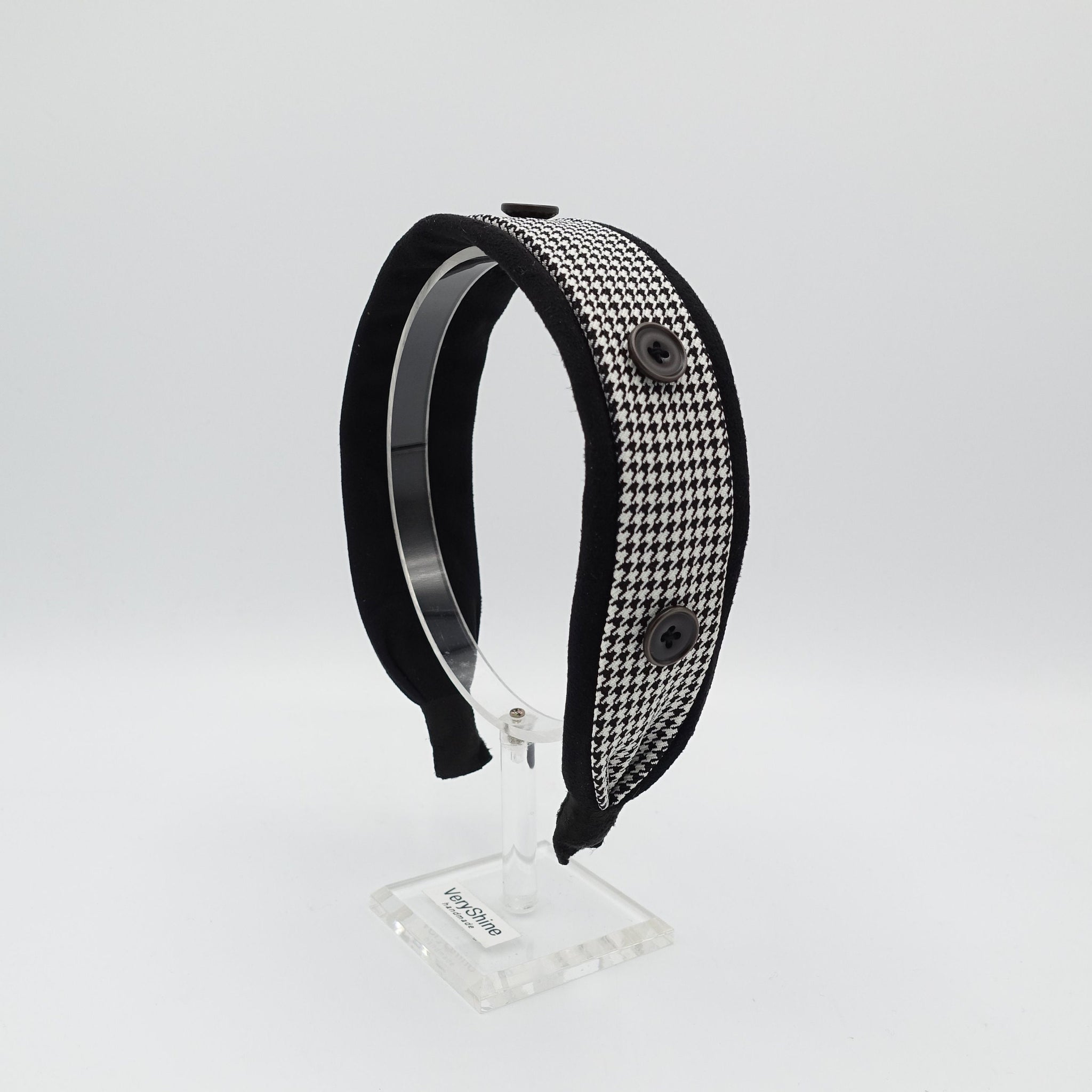 Suede headband houndstooth button embellished hairband cute hair accessory for women