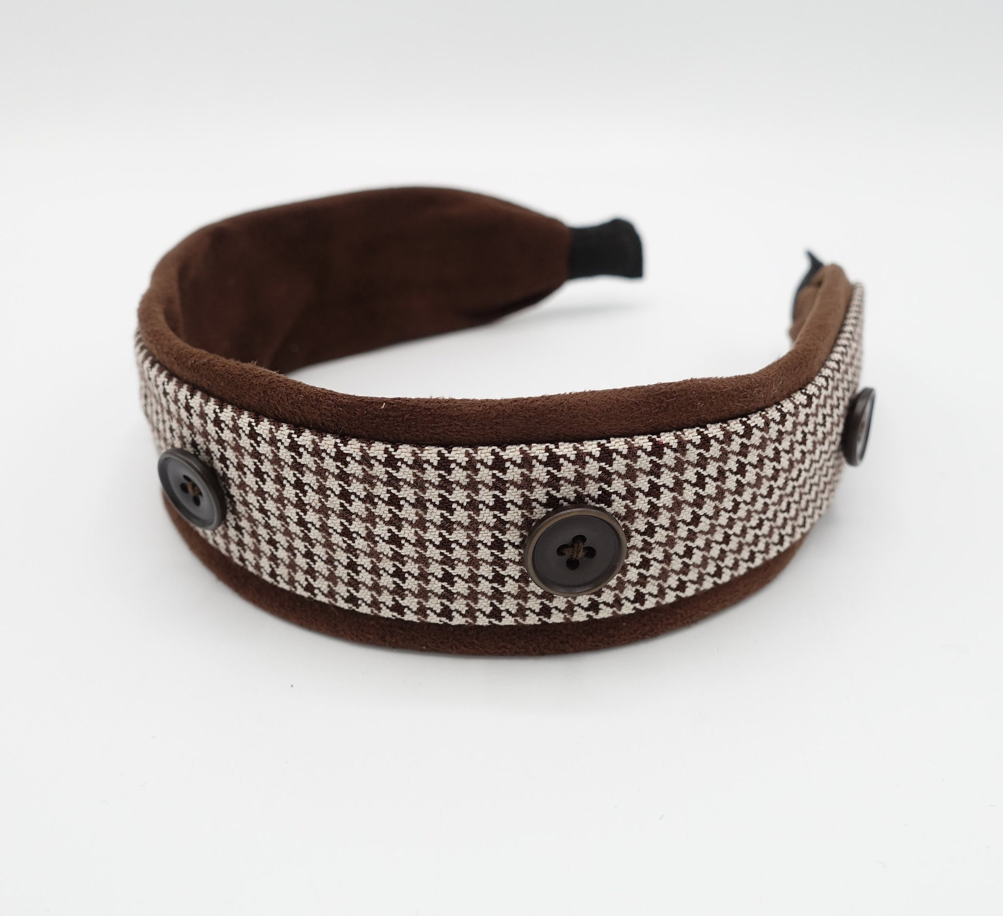 Suede headband houndstooth button embellished hairband cute hair accessory for women