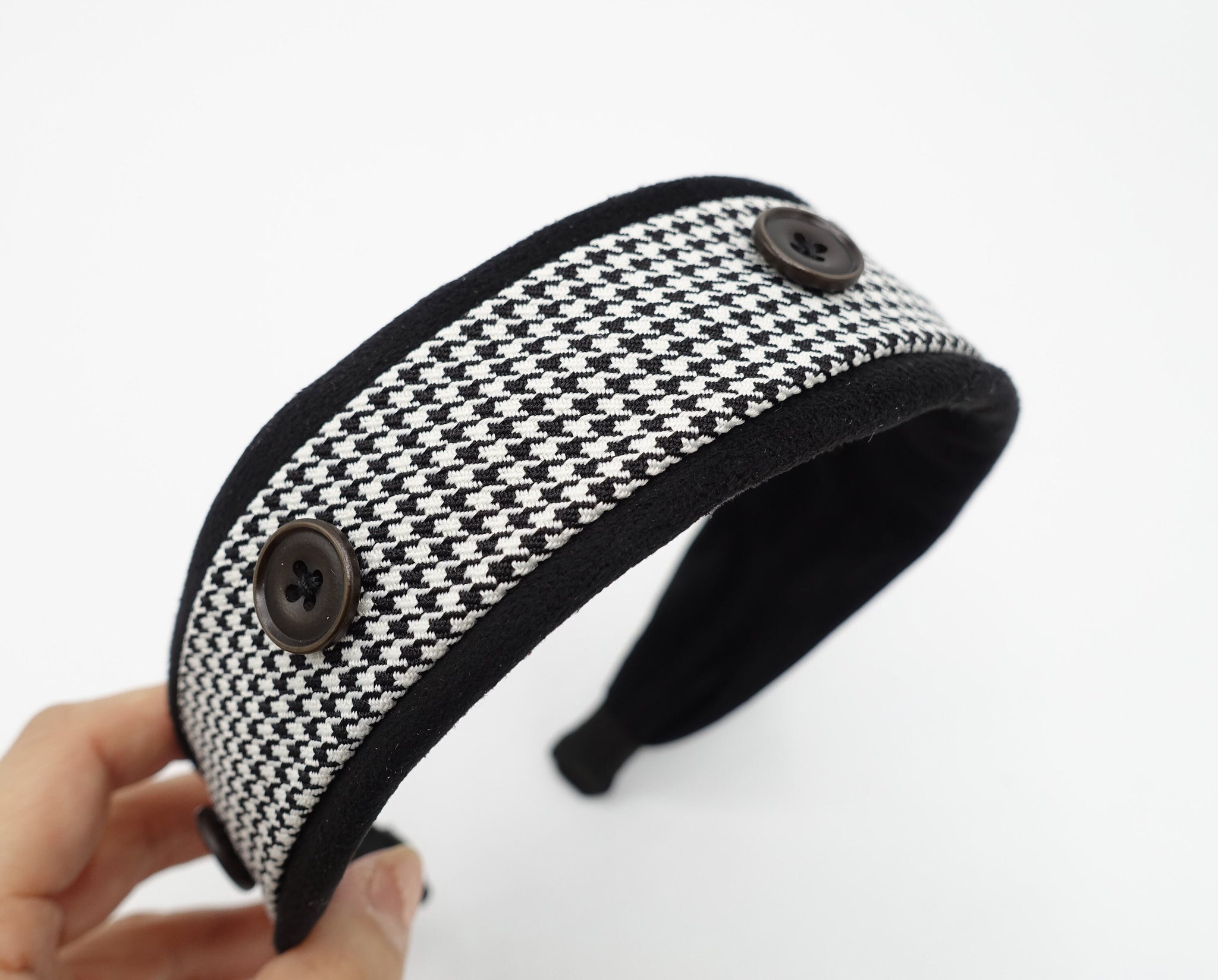 Suede headband houndstooth button embellished hairband cute hair accessory for women