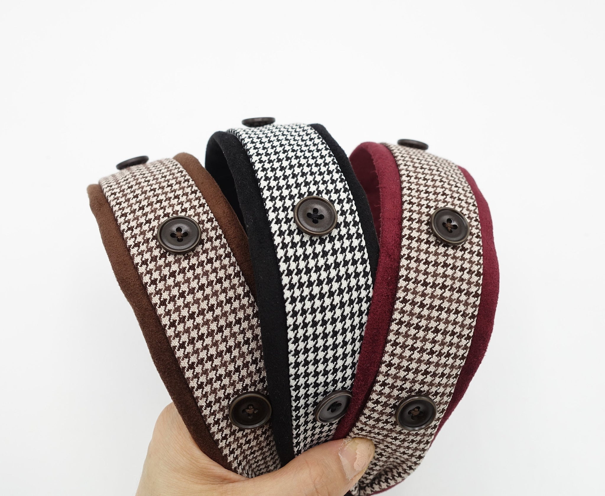 Suede headband houndstooth button embellished hairband cute hair accessory for women