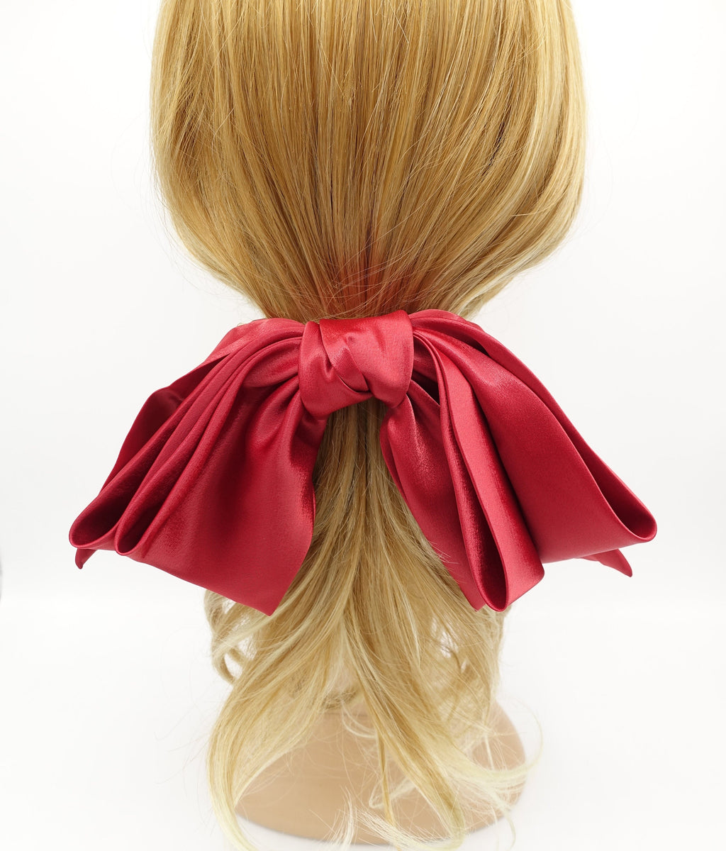 glossy satin large hair bow double layered droopy bow hair stylish hair accessory for women