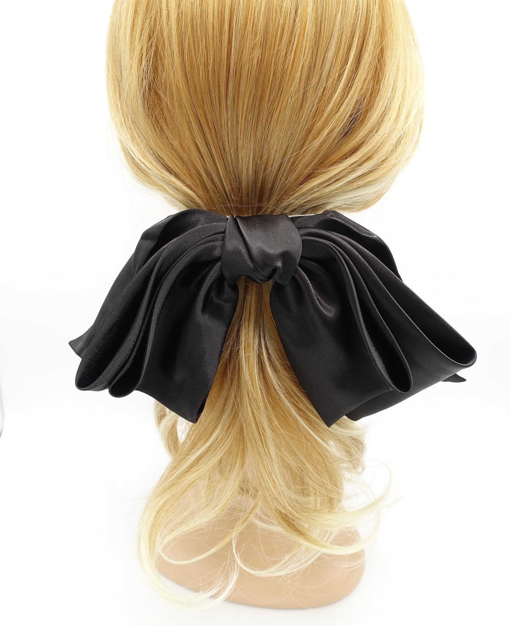 glossy satin large hair bow double layered droopy bow hair stylish hair accessory for women