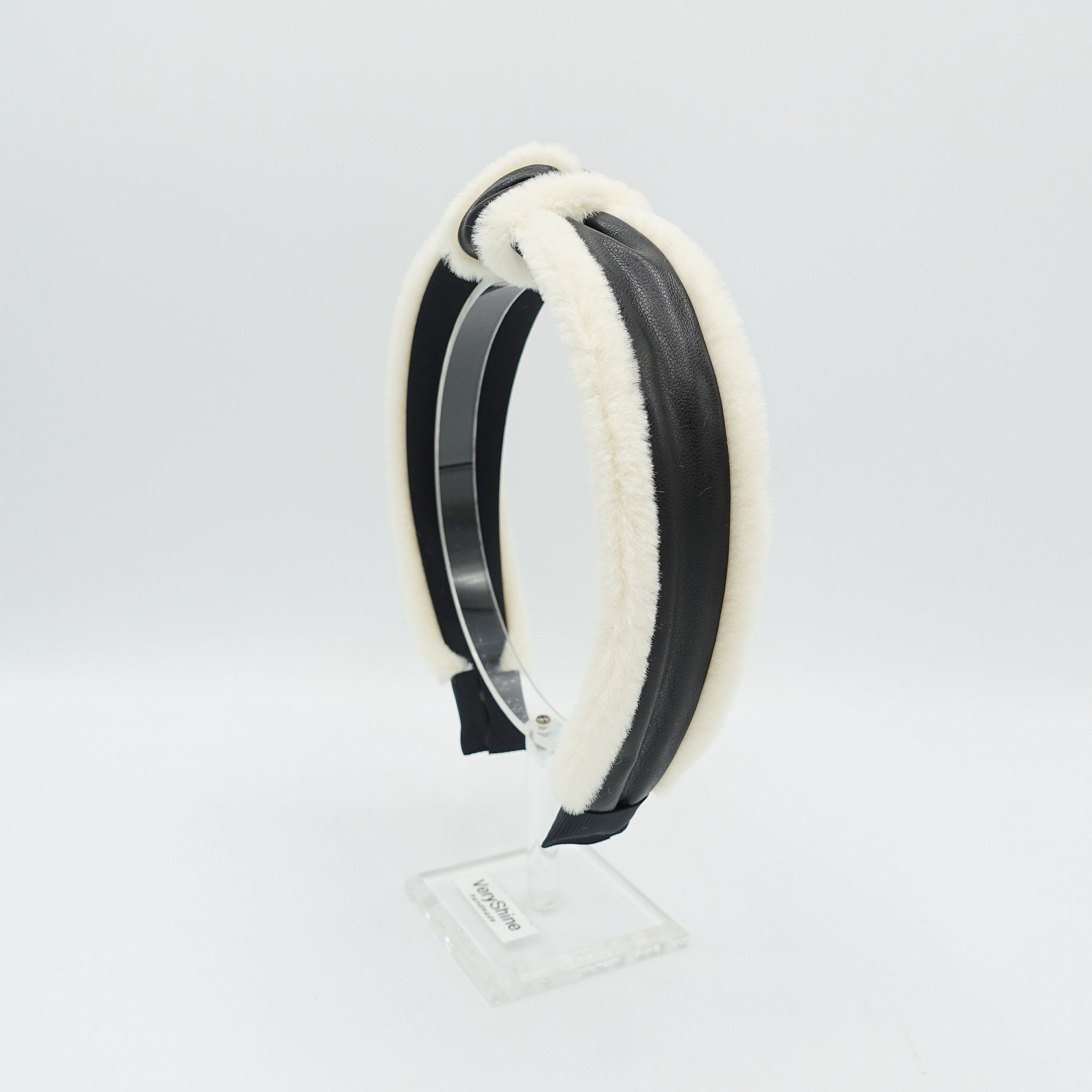 fabric fur edge faux leather knot headband Winter hair accessory for women