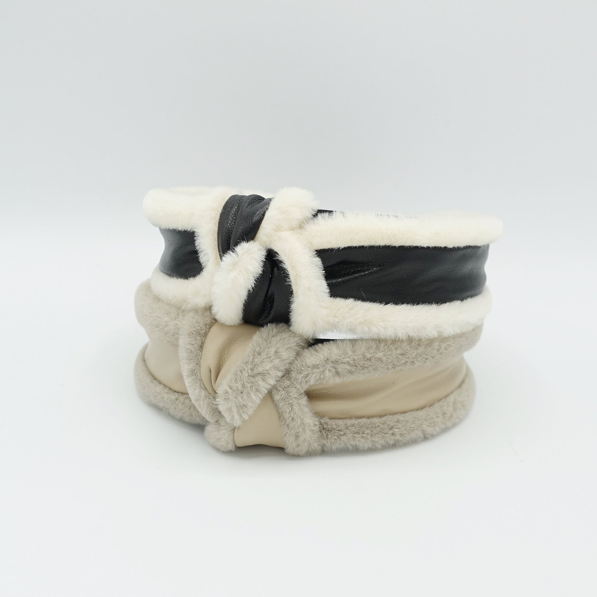 fabric fur edge faux leather knot headband Winter hair accessory for women