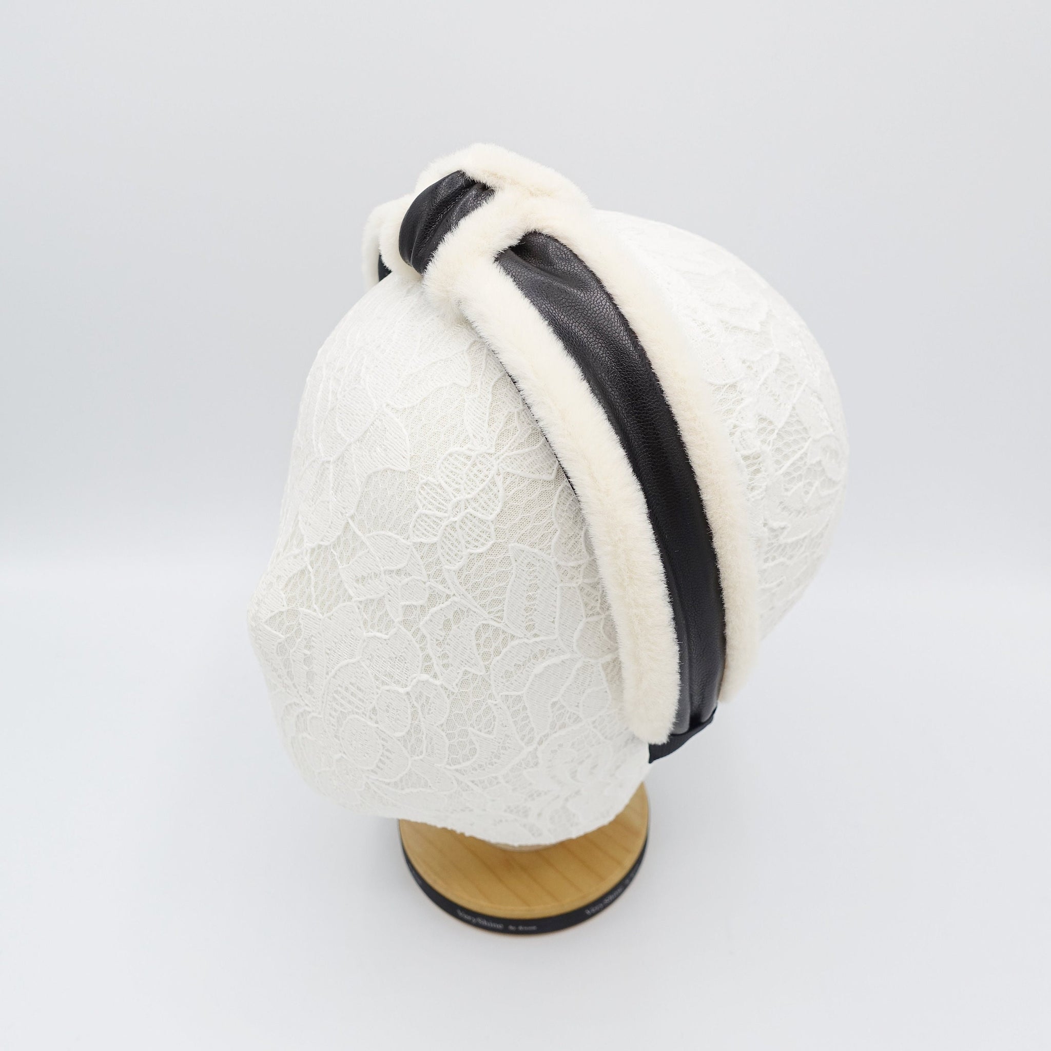 fabric fur edge faux leather knot headband Winter hair accessory for women