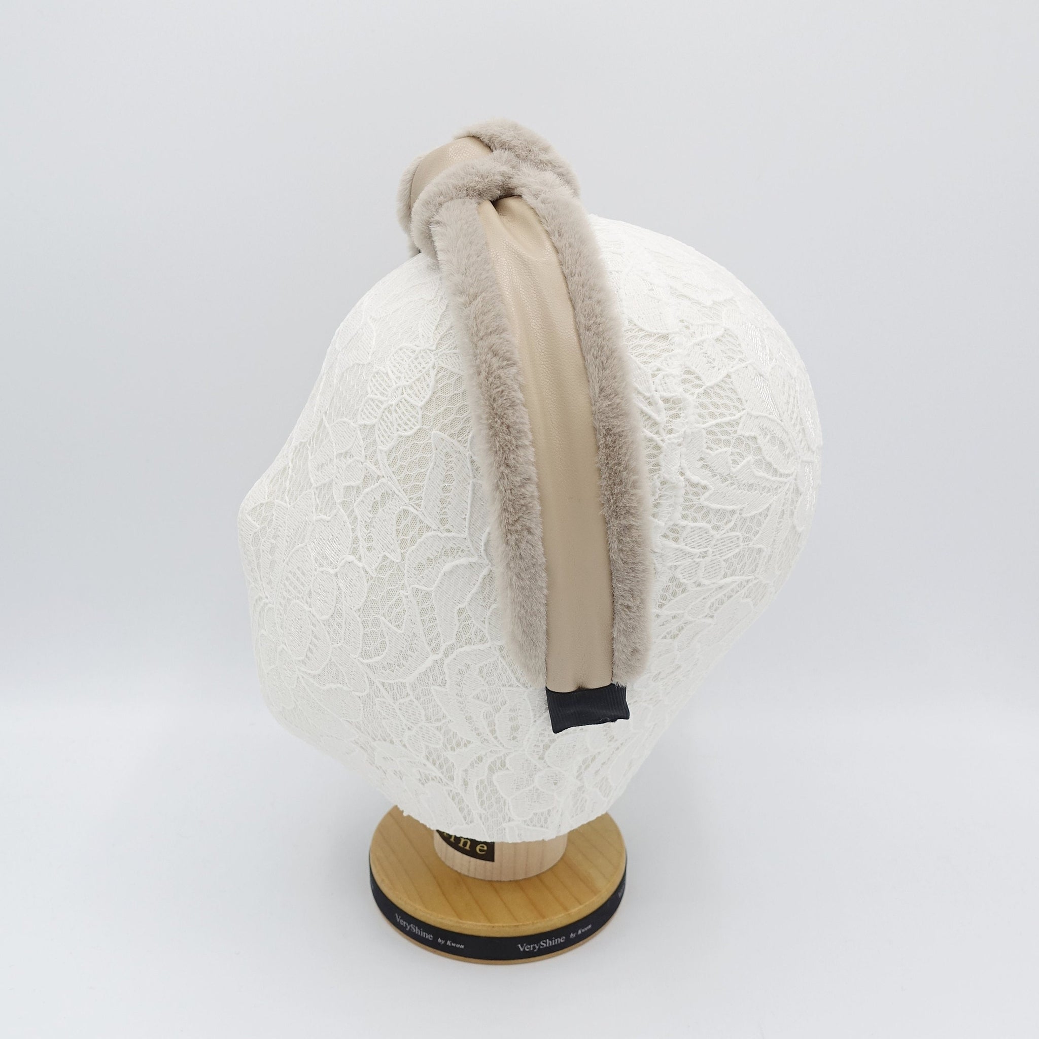 fabric fur edge faux leather knot headband Winter hair accessory for women