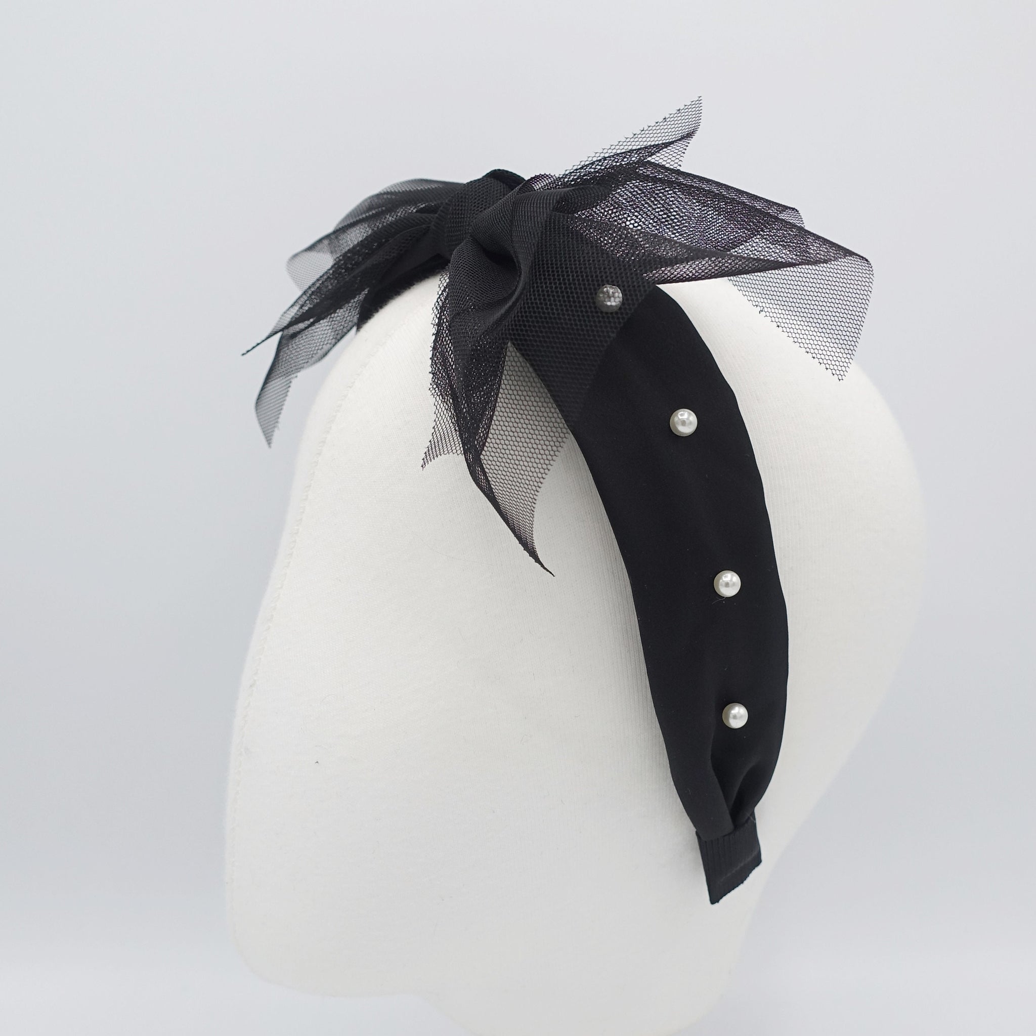 tulle bow bow pearl embellished velvet satin headband