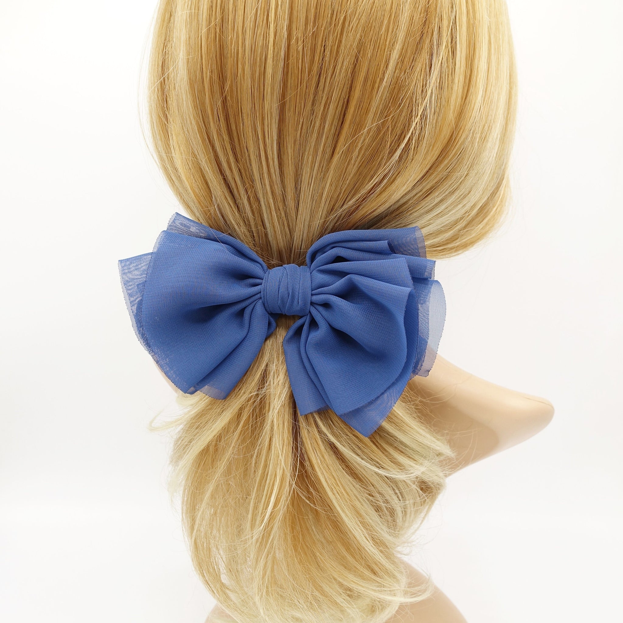 chiffon pleated hair bow multi-layered Spring Summer basic hair bow for women