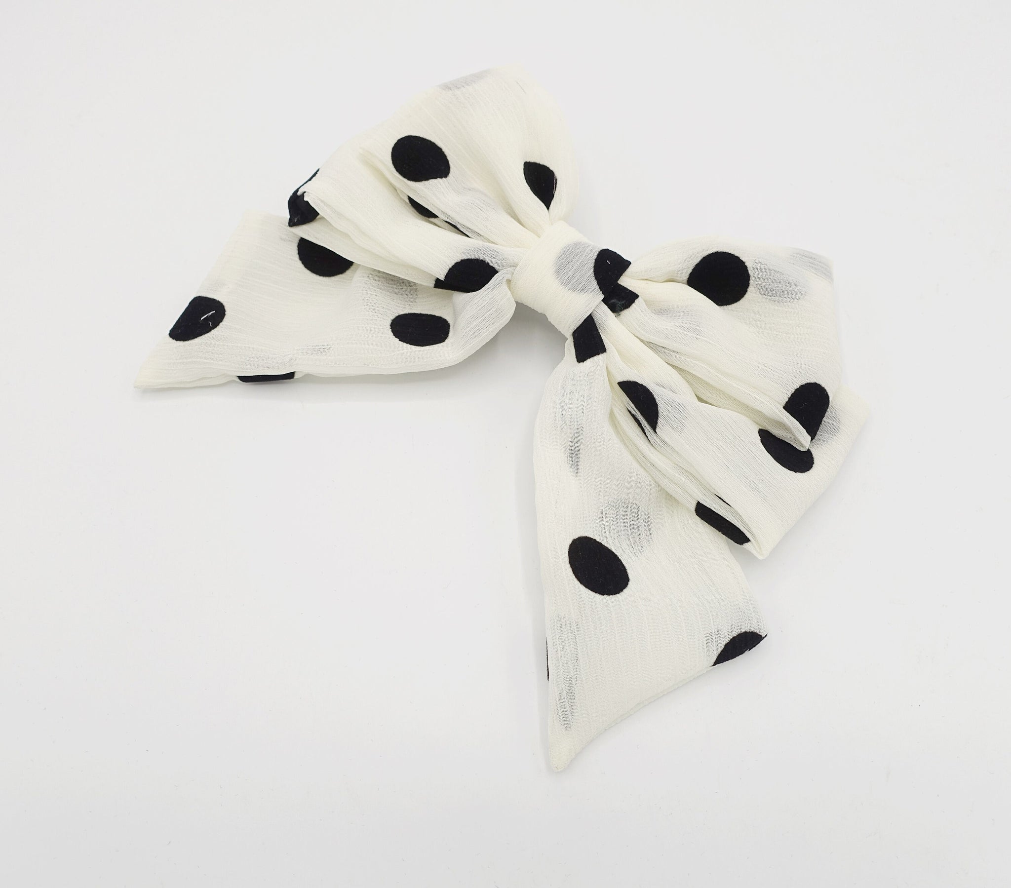 velvet dotted chiffon hair bow cute style crinkled fabric hair accessory for women