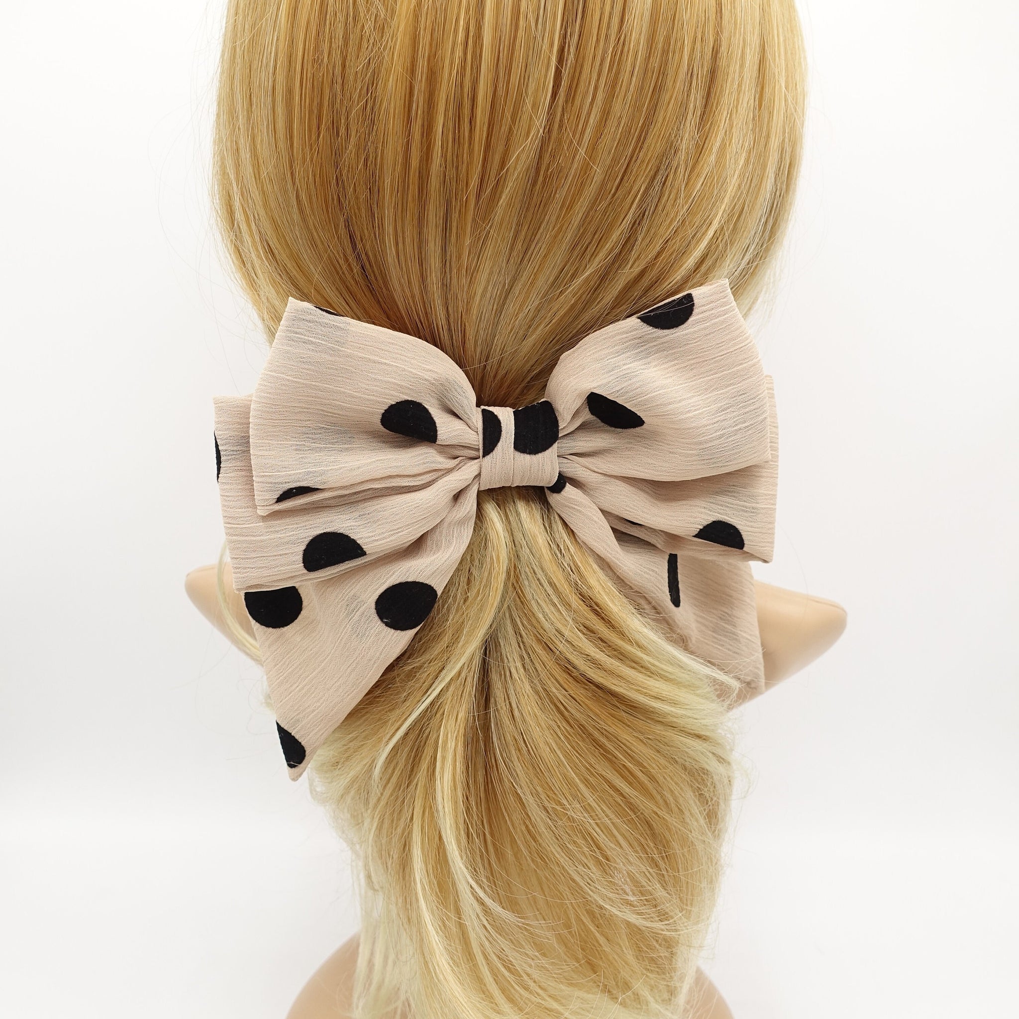 velvet dotted chiffon hair bow cute style crinkled fabric hair accessory for women
