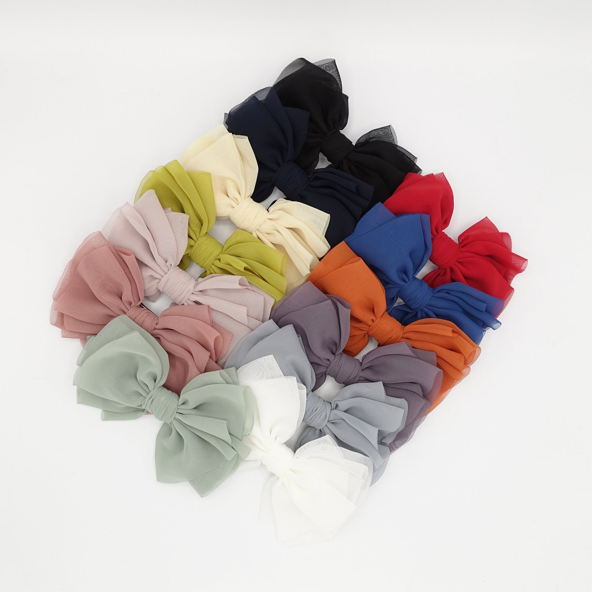 chiffon pleated hair bow multi-layered Spring Summer basic hair bow for women