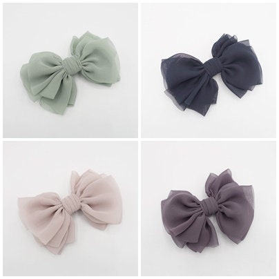 chiffon pleated hair bow multi-layered Spring Summer basic hair bow for women