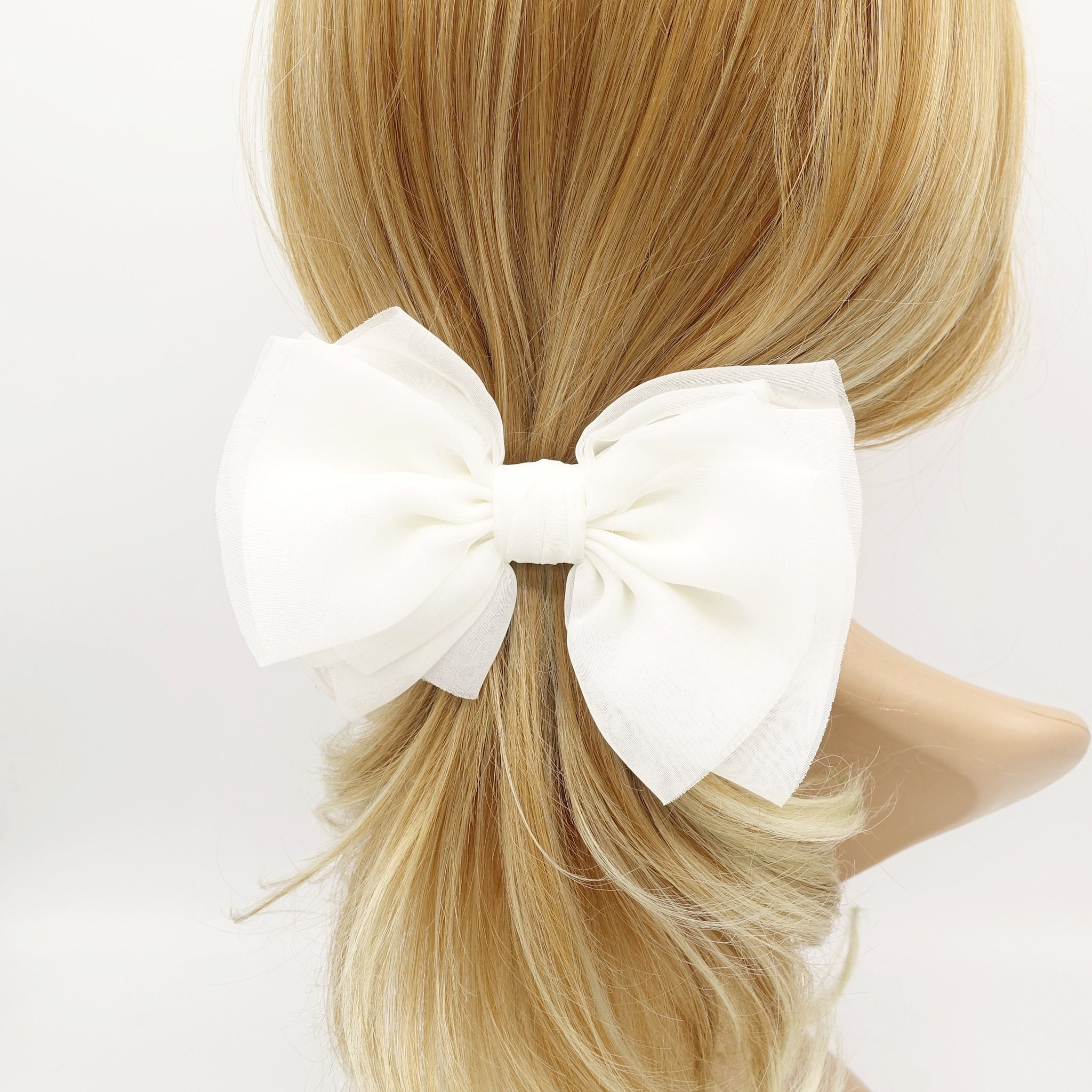 chiffon pleated hair bow multi-layered Spring Summer basic hair bow for women