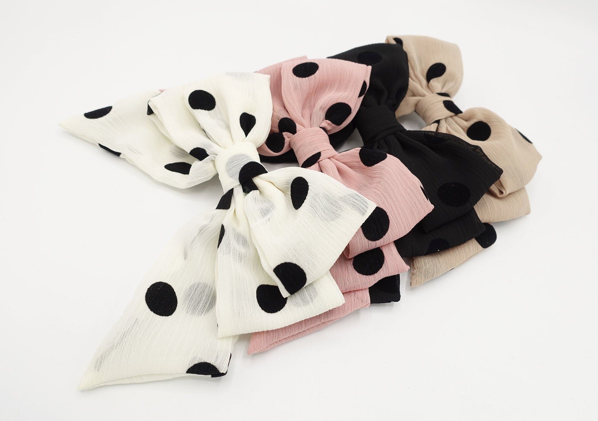 velvet dotted chiffon hair bow cute style crinkled fabric hair accessory for women