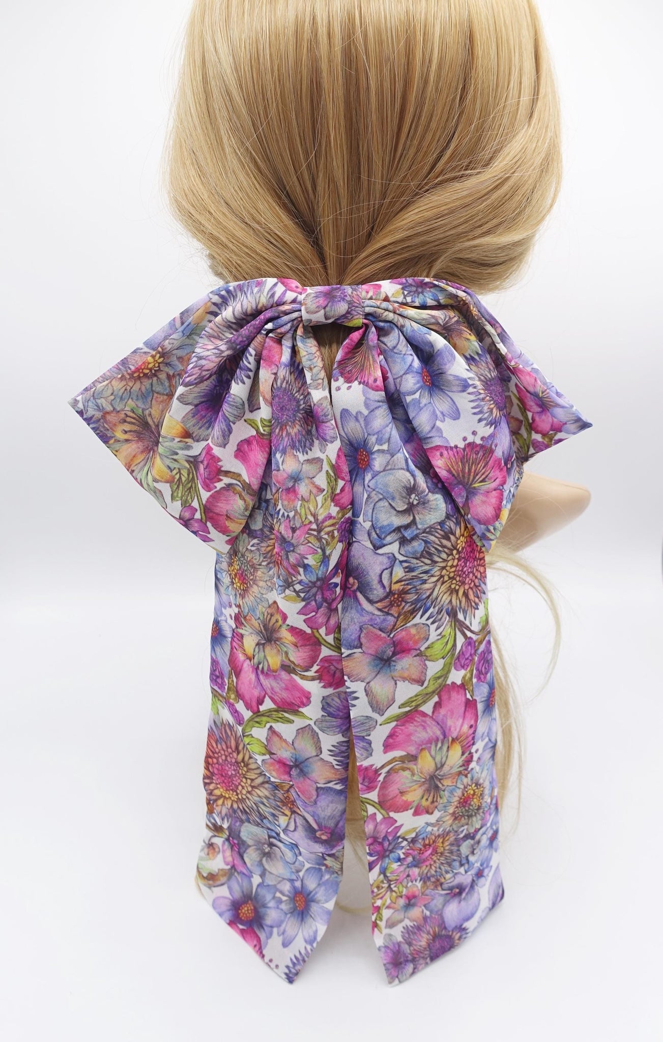 Floral Chiffon Long Tail Hair Bow