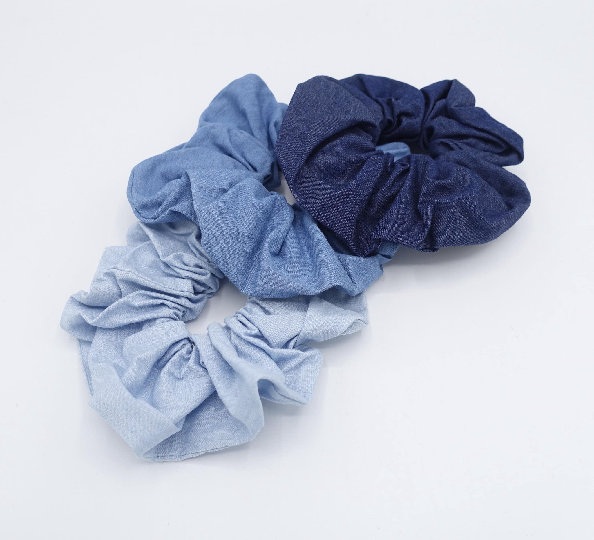 denim scrunchies, blue jean hair tie for women