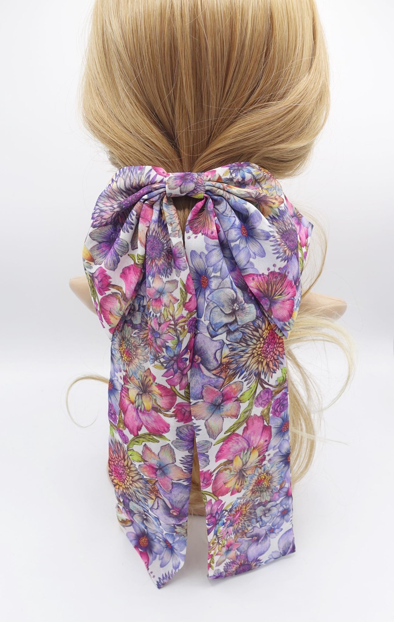 Floral Chiffon Long Tail Hair Bow