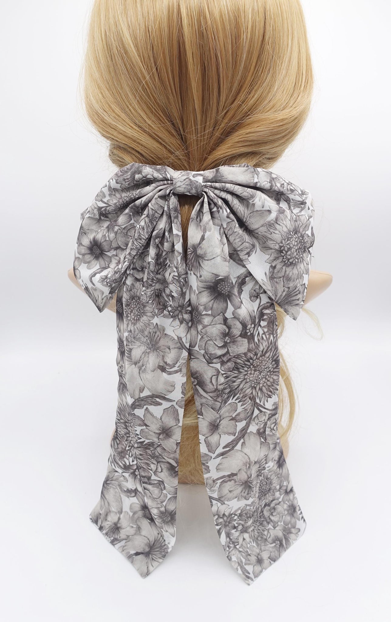 Floral Chiffon Long Tail Hair Bow