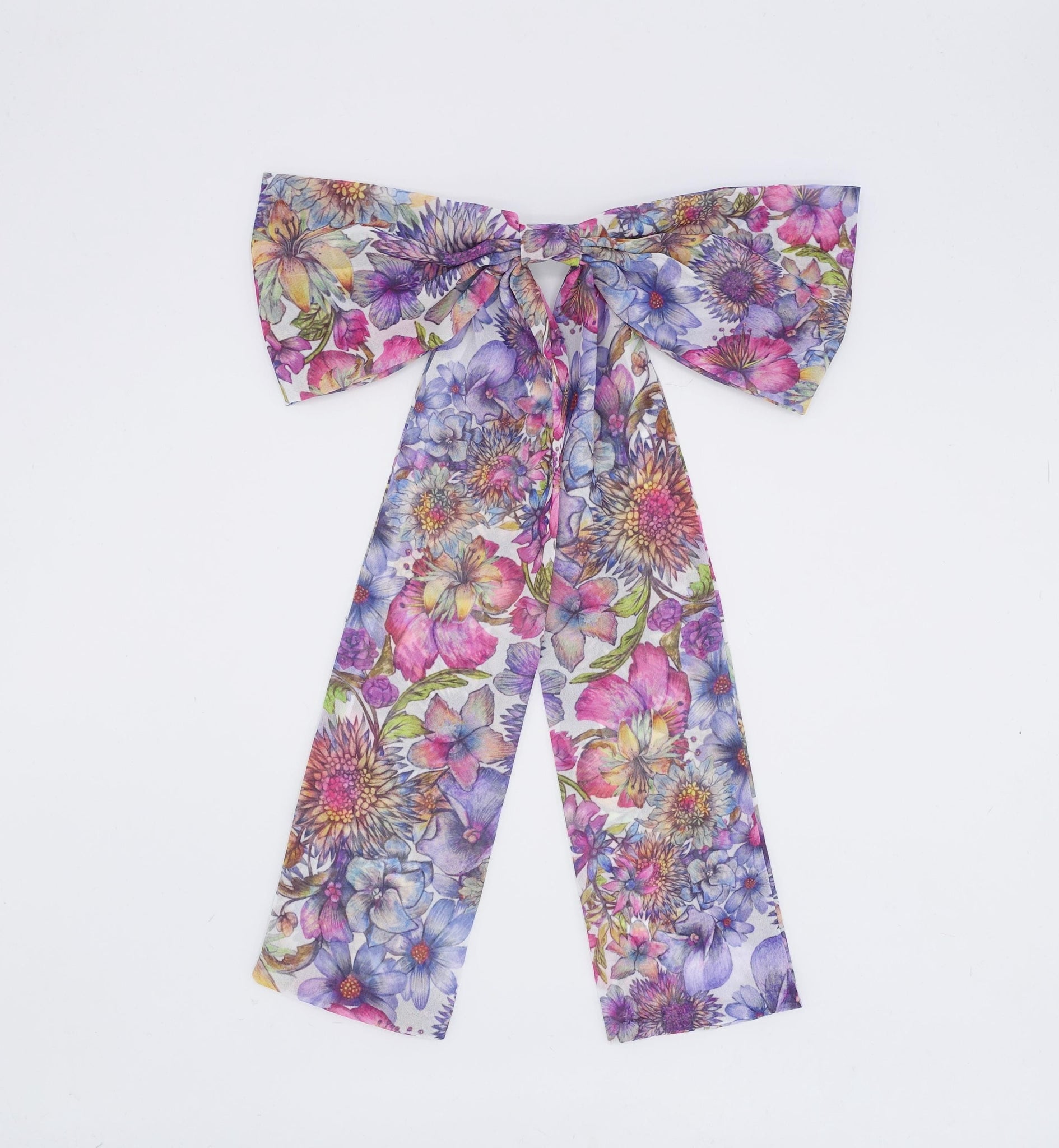 Floral Chiffon Long Tail Hair Bow