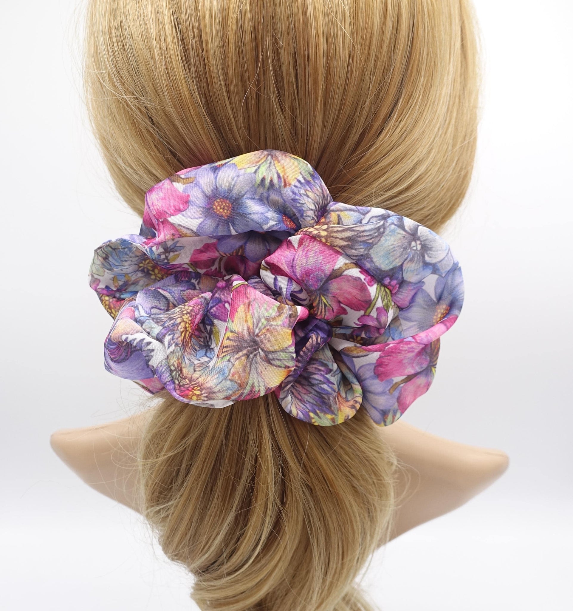 floral scrunchies, chiffon scrunchies. feminine style scrunchies for women