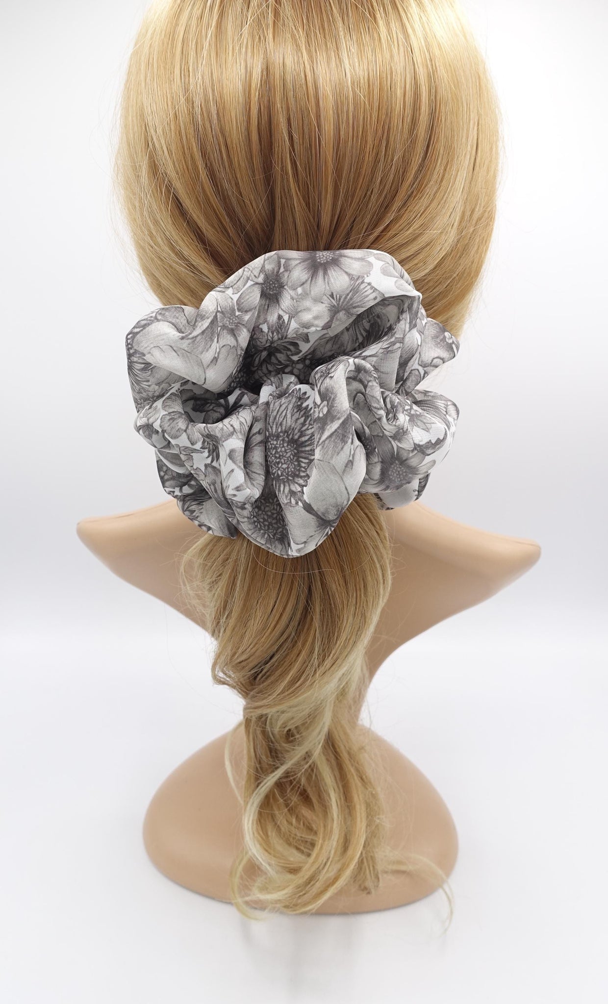 floral scrunchies, chiffon scrunchies. feminine style scrunchies for women