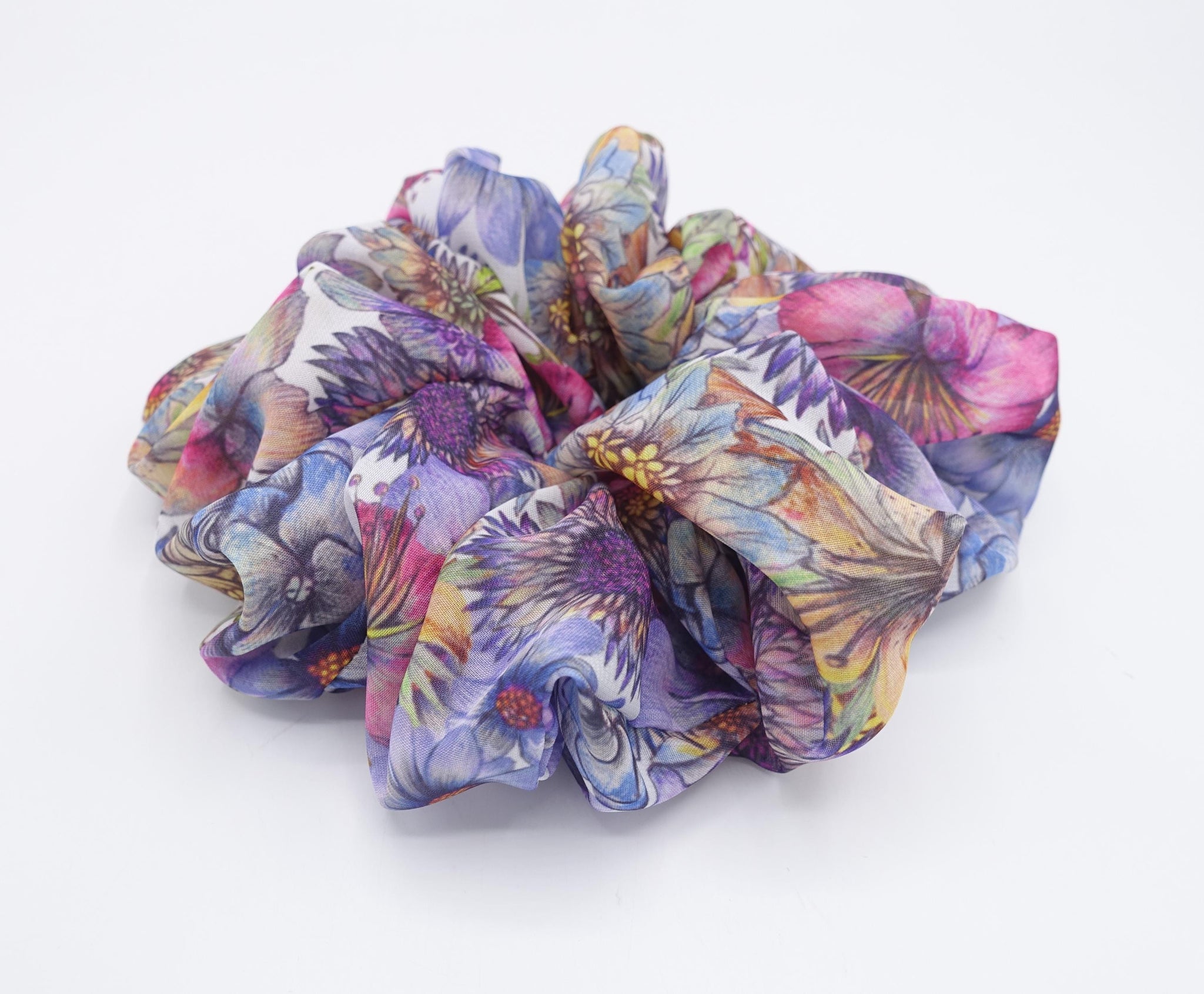 floral scrunchies, chiffon scrunchies. feminine style scrunchies for women