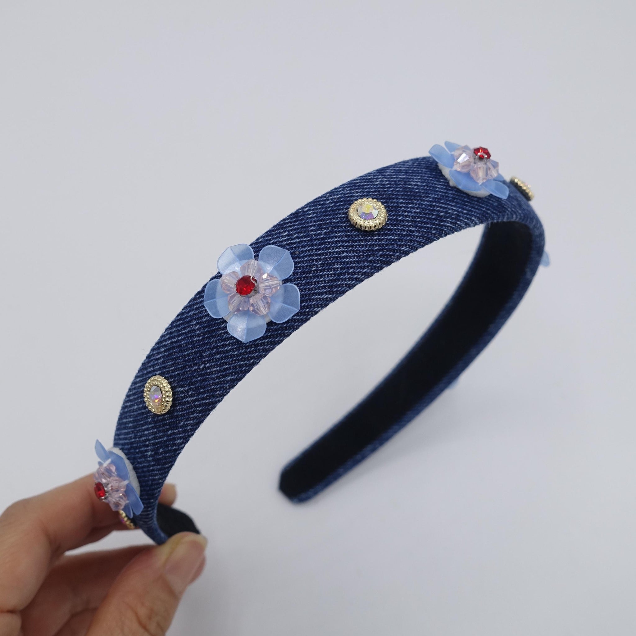 denim flower headband