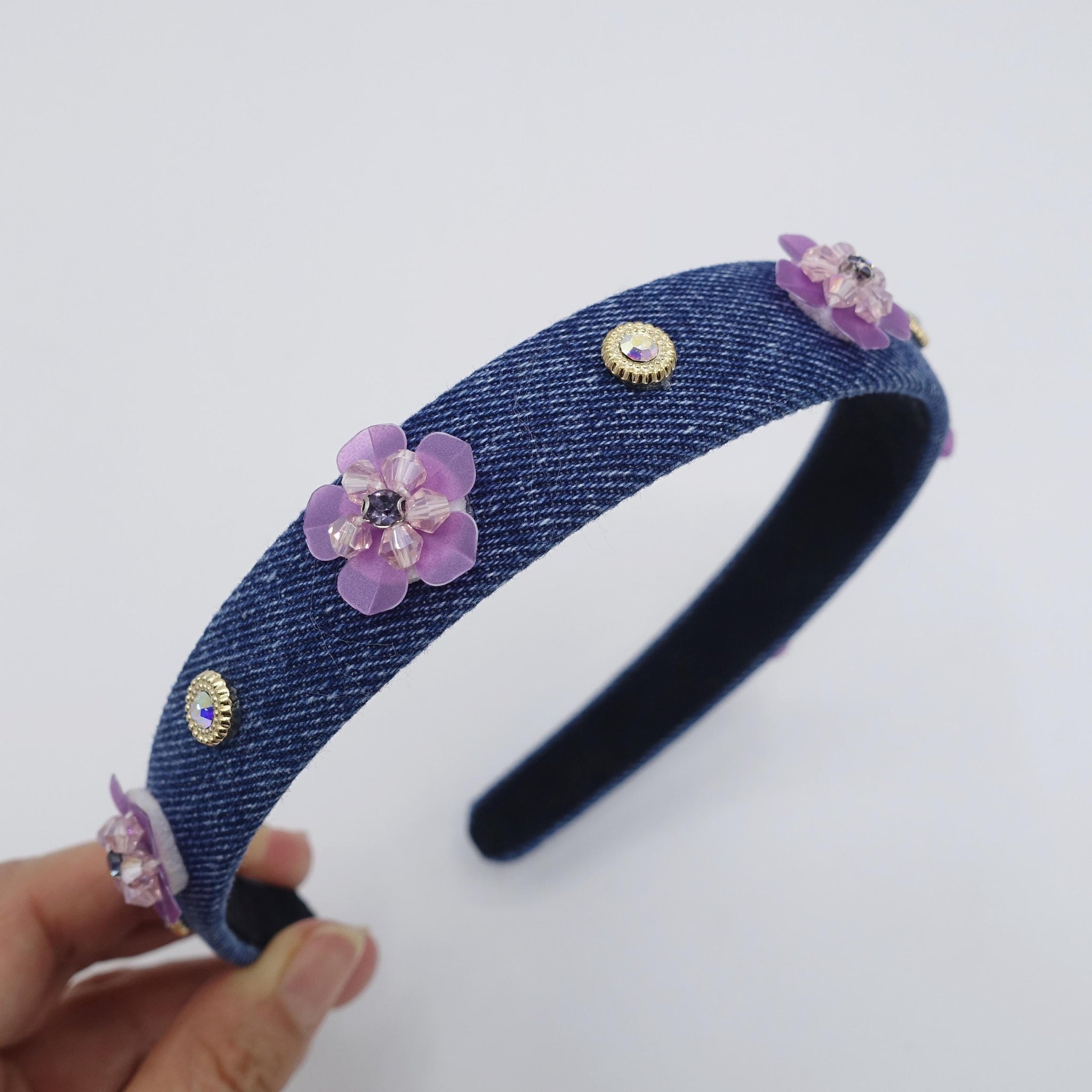 denim flower headband