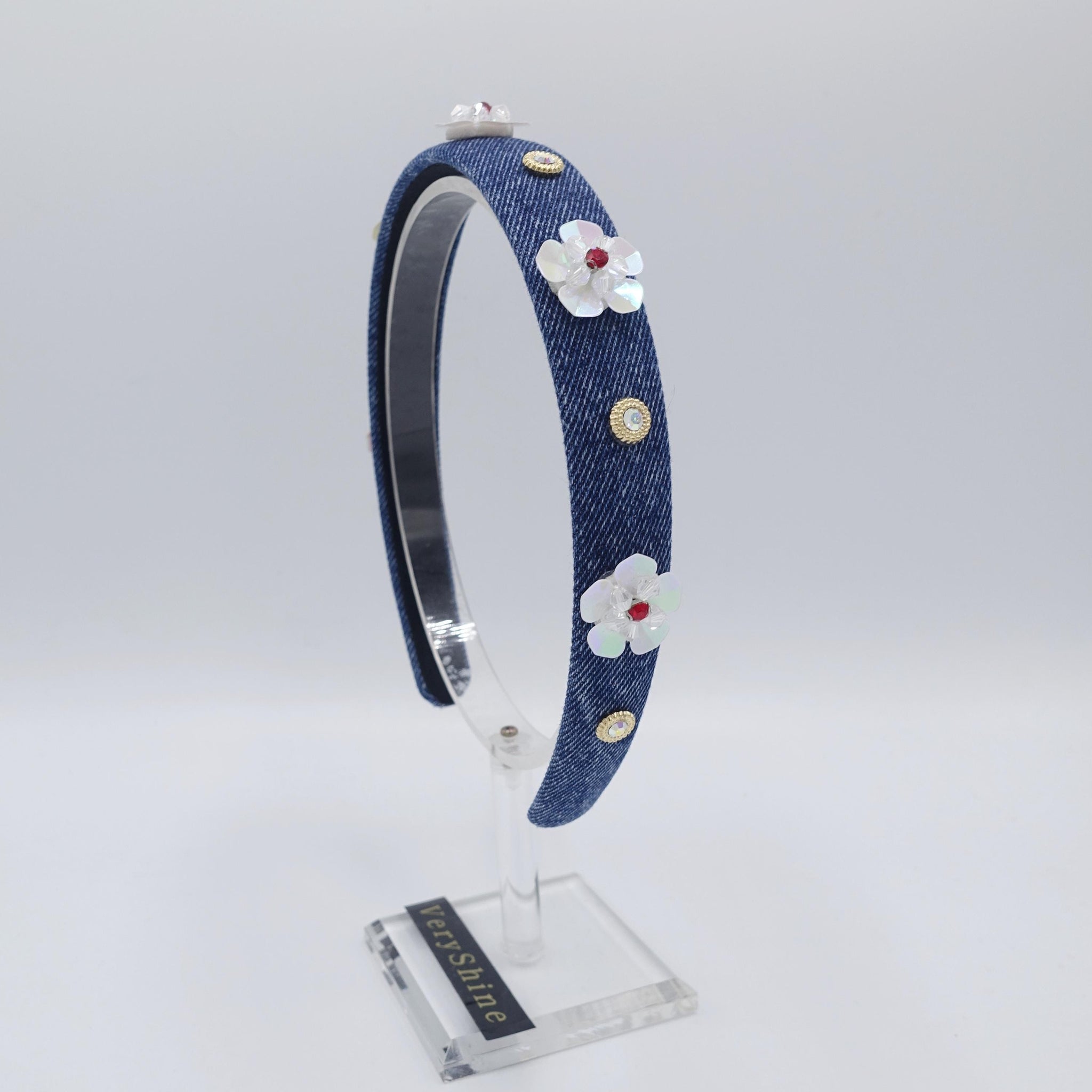 denim flower headband