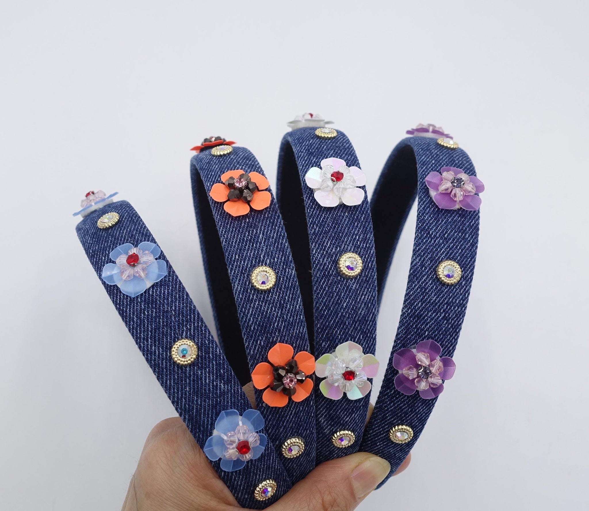 denim flower headband