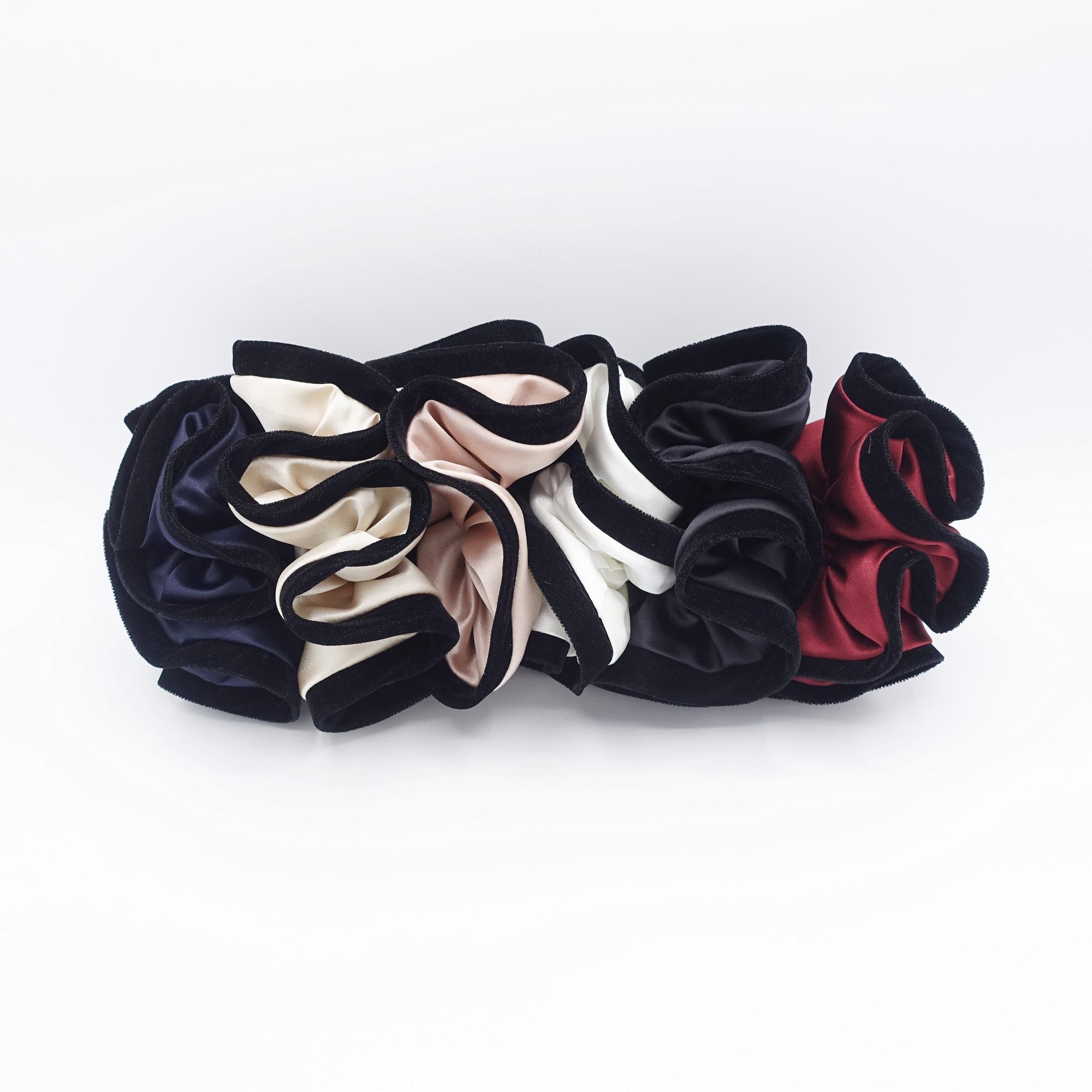 satin scrunchies, silk velvet edge scrunchies for women