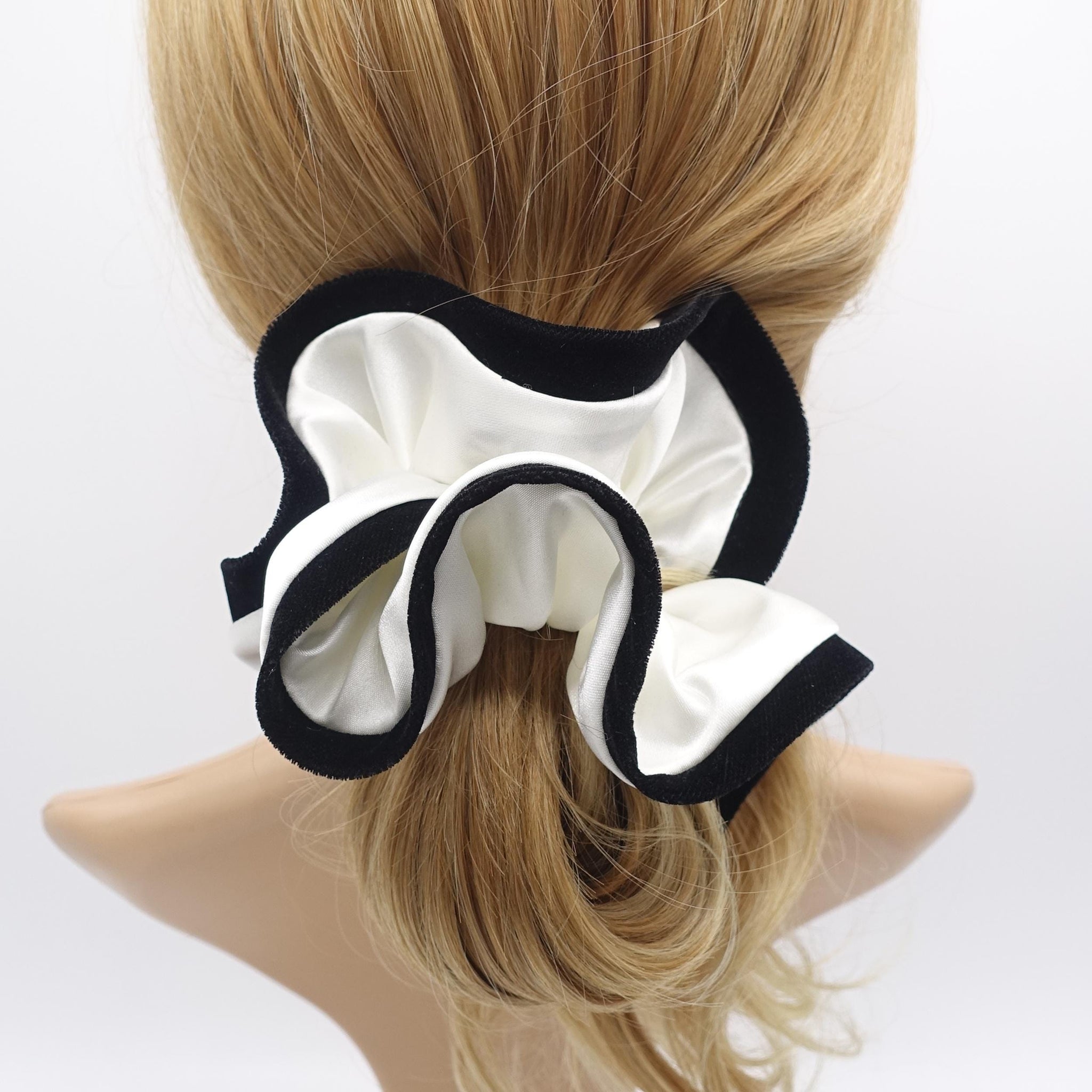 satin scrunchies, silk velvet edge scrunchies for women