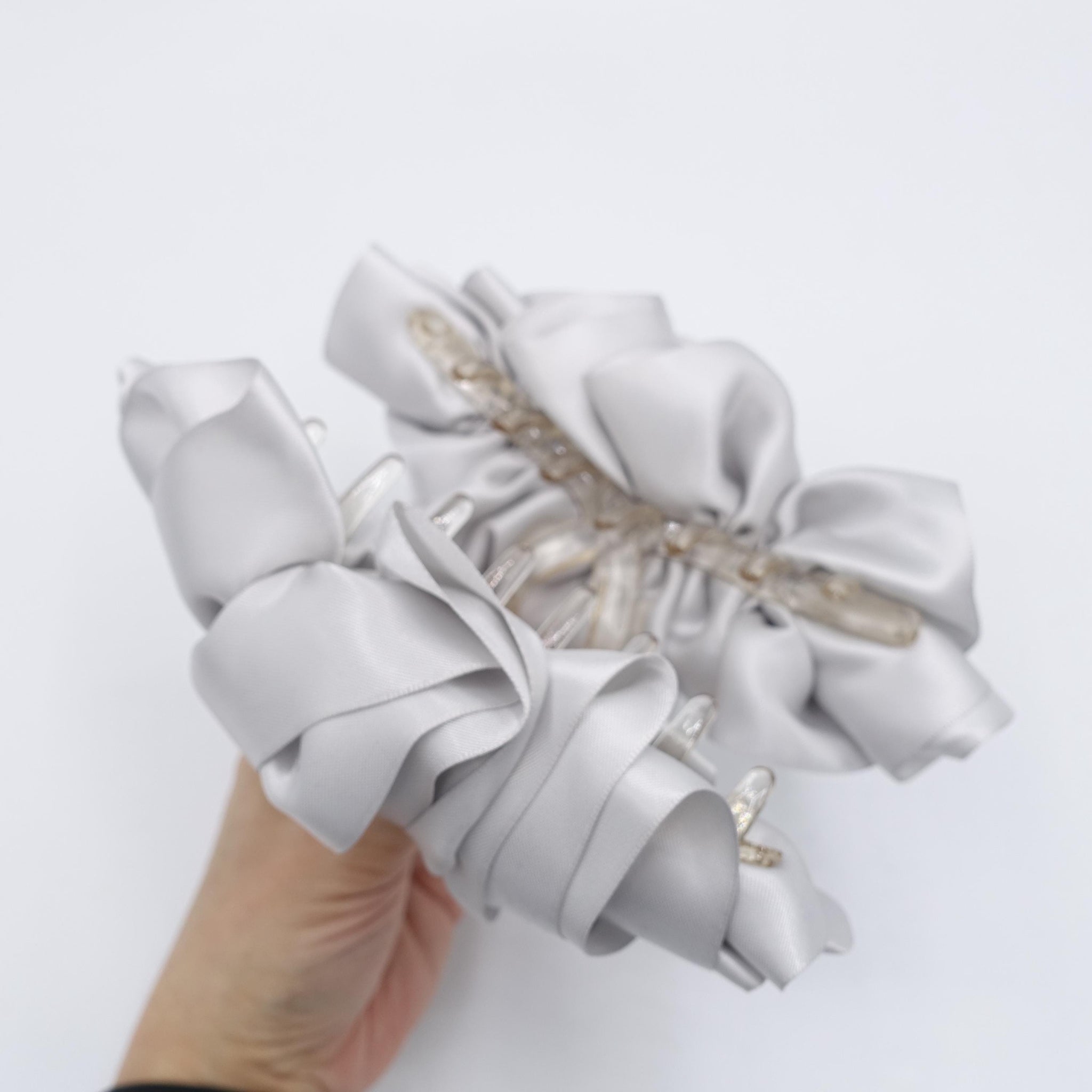 satin bow claw, Croissant hair claw for women