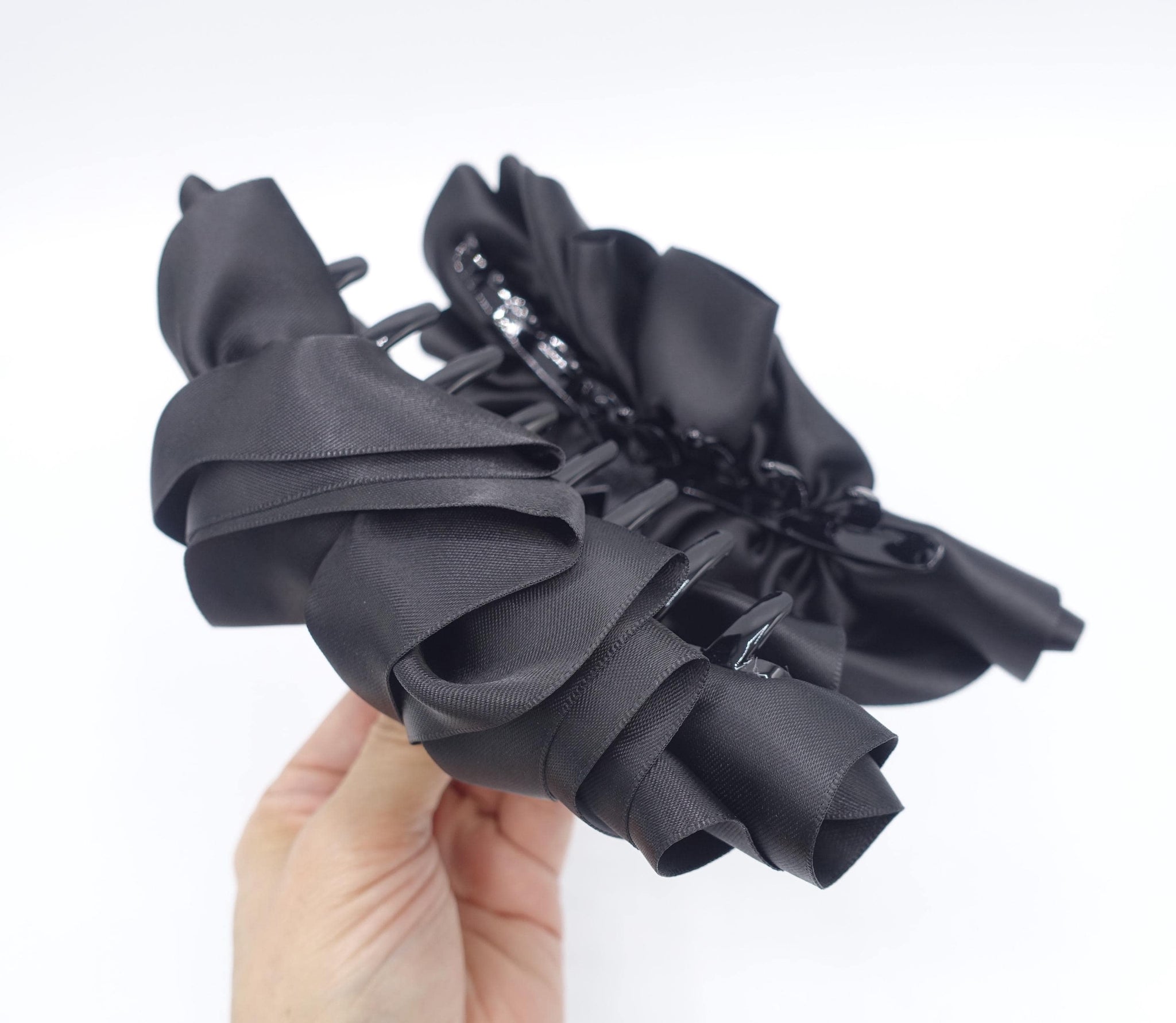 satin bow claw, Croissant hair claw for women