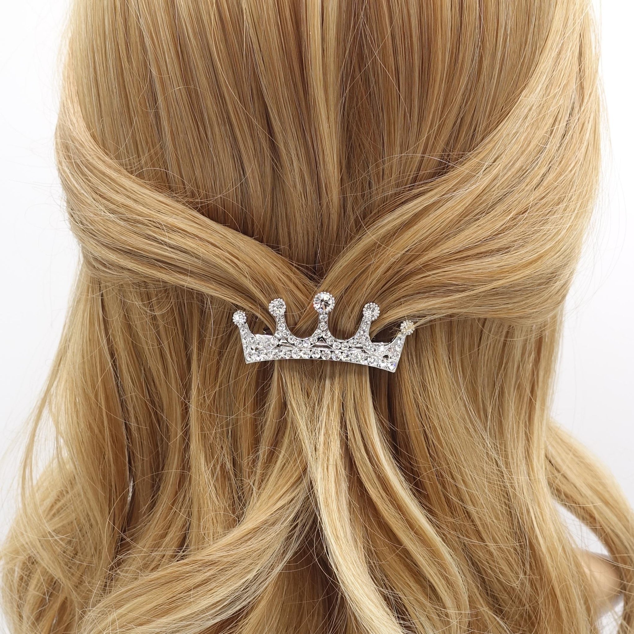 tiara hair barrette, bridal hair barrette, rhinestone hair barrette for women