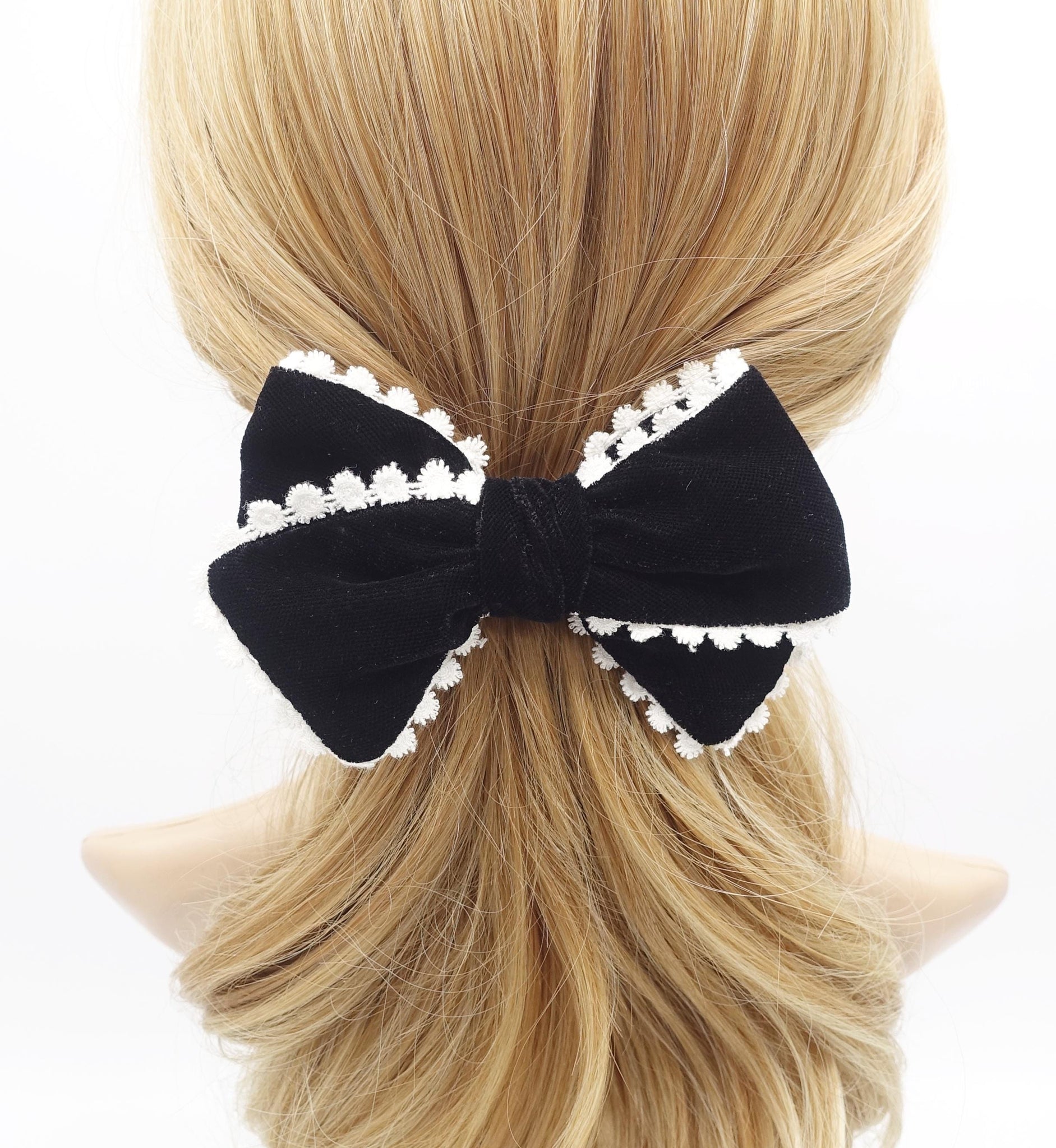 silk velvet hair bow, lace hair bow, feminine hair bow for women