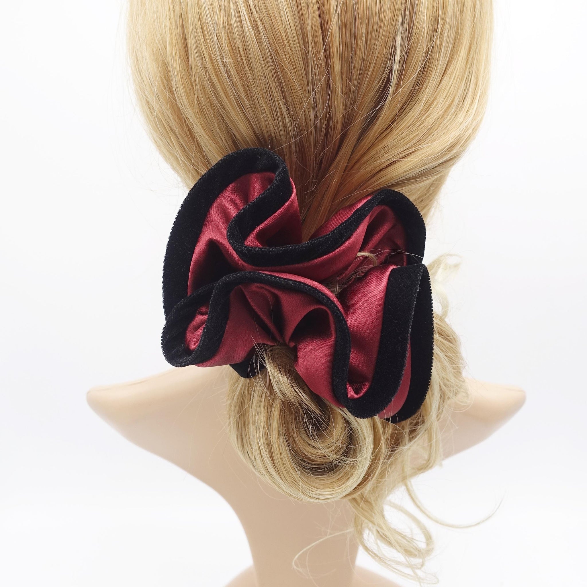 satin scrunchies, silk velvet edge scrunchies for women