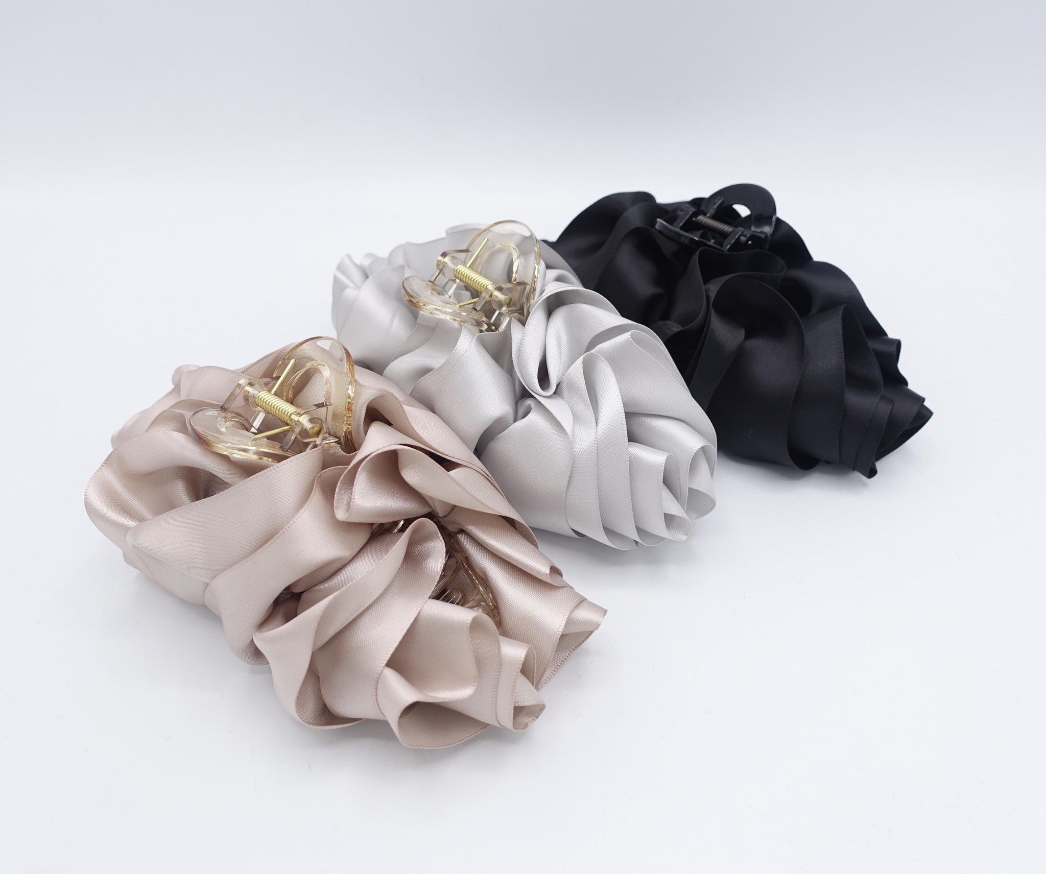 satin bow claw, Croissant hair claw for women