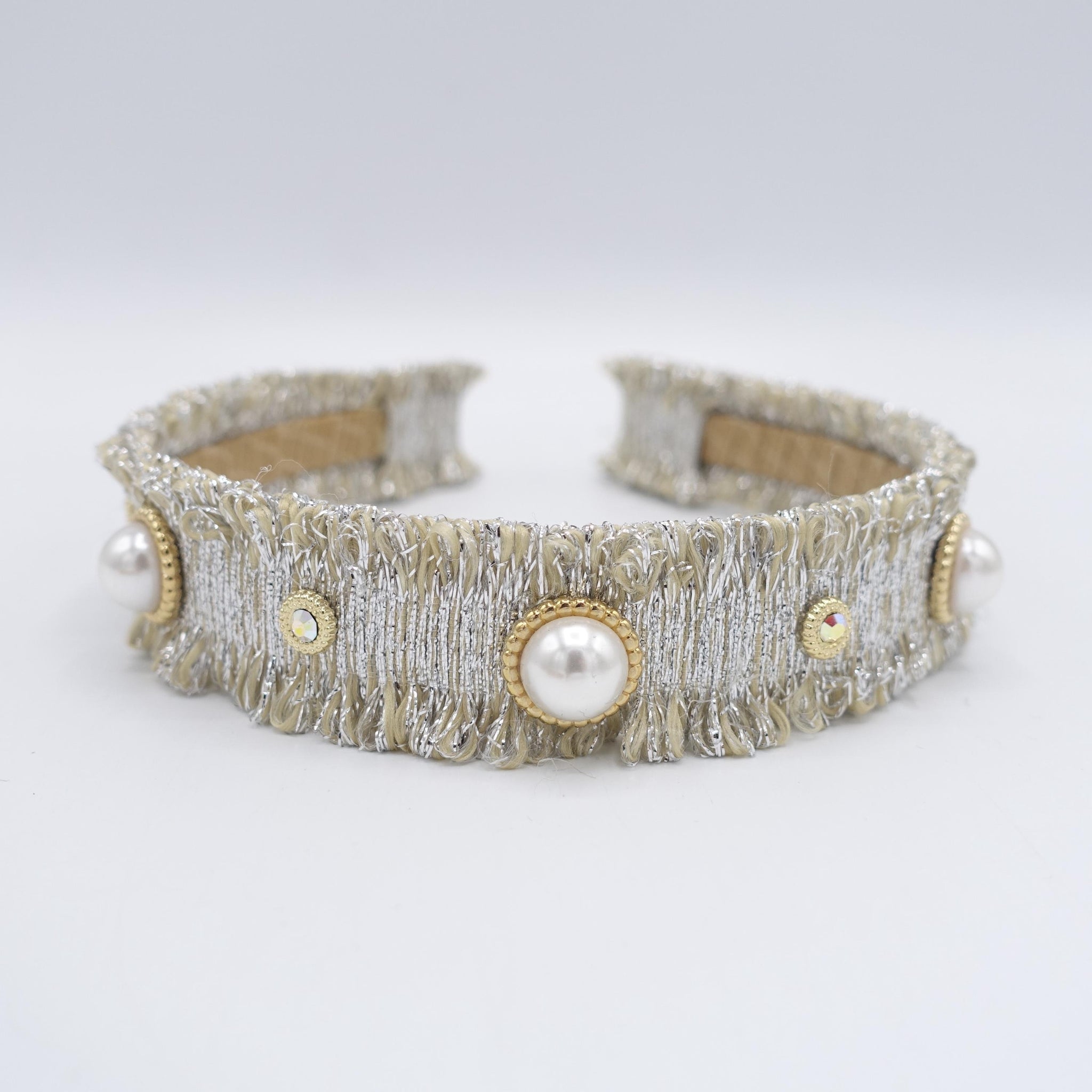 glittering headband, metallic fabric headband, pearl embellished headband