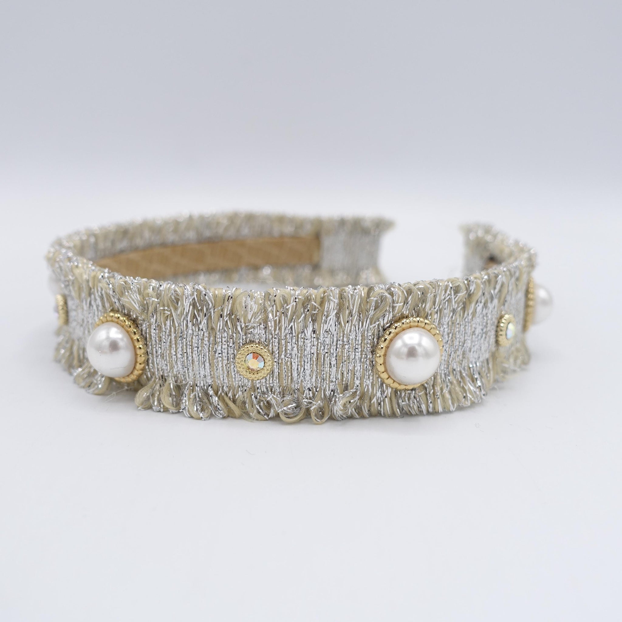 glittering headband, metallic fabric headband, pearl embellished headband