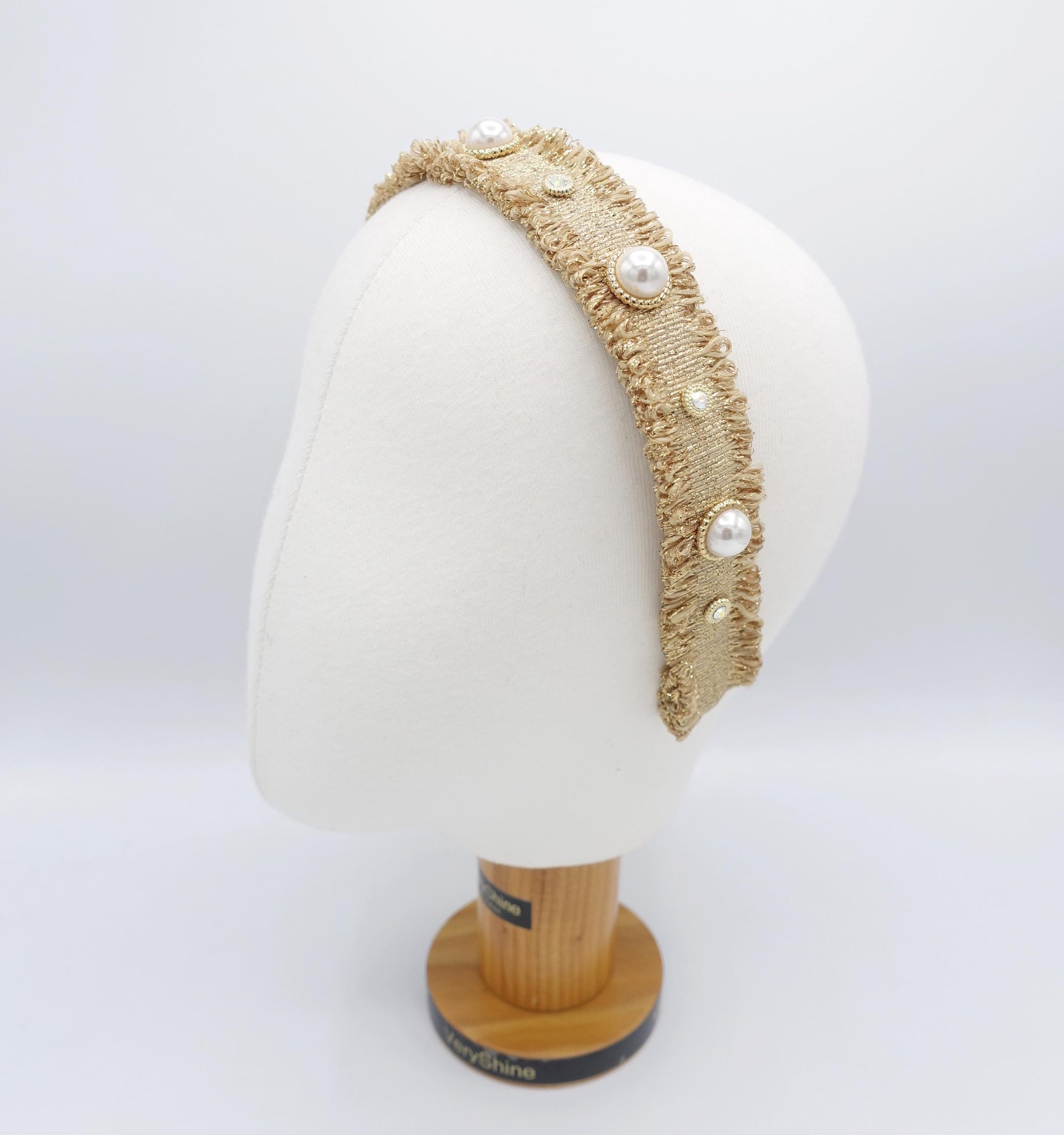 glittering headband, metallic fabric headband, pearl embellished headband